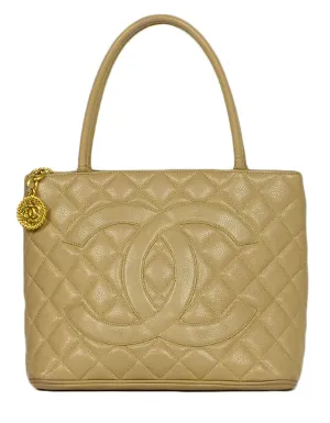 Chanel Beige Caviar Leather Medallion Tote Bag