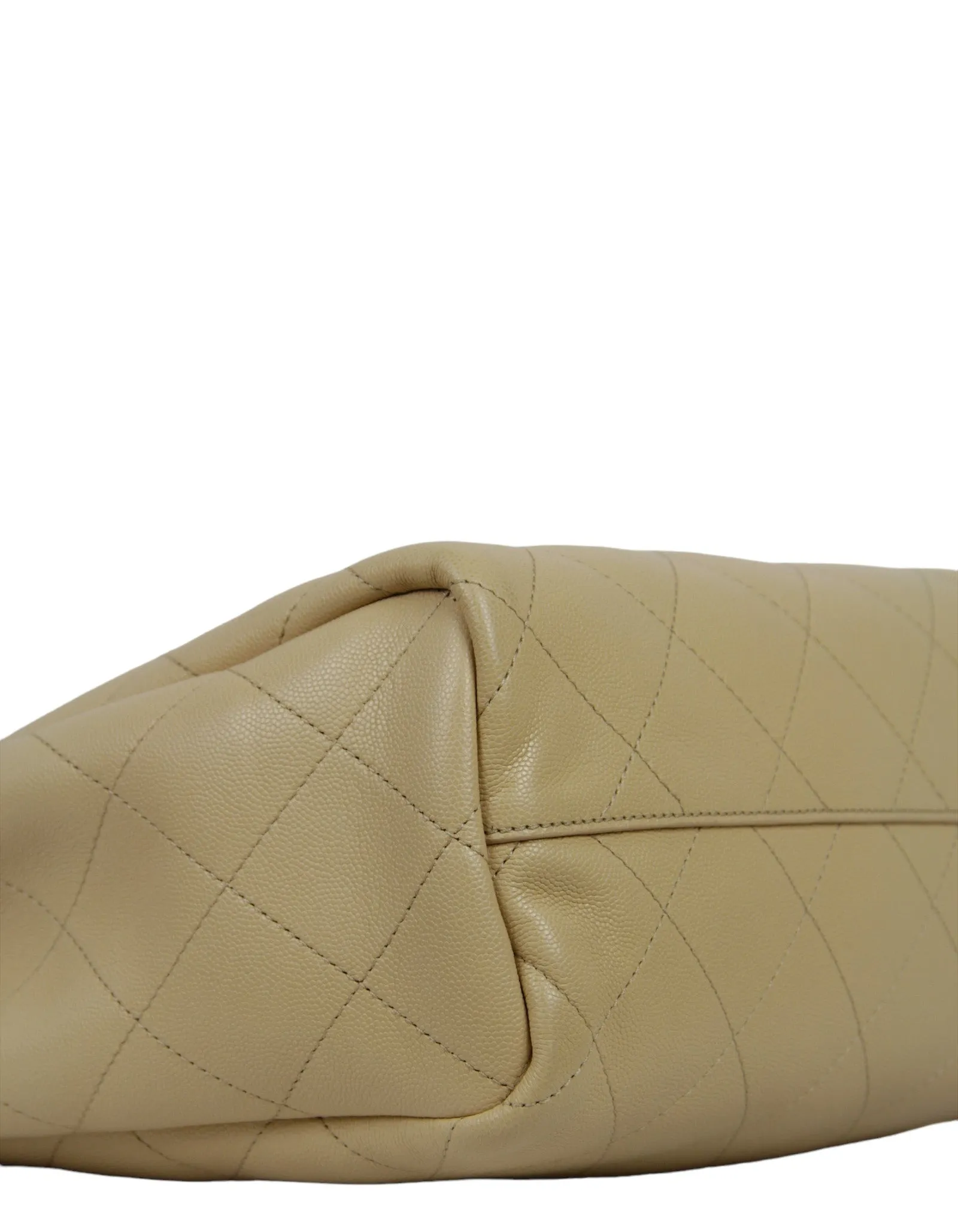 Chanel Beige Caviar Quilted CC Shopping Tote Bag