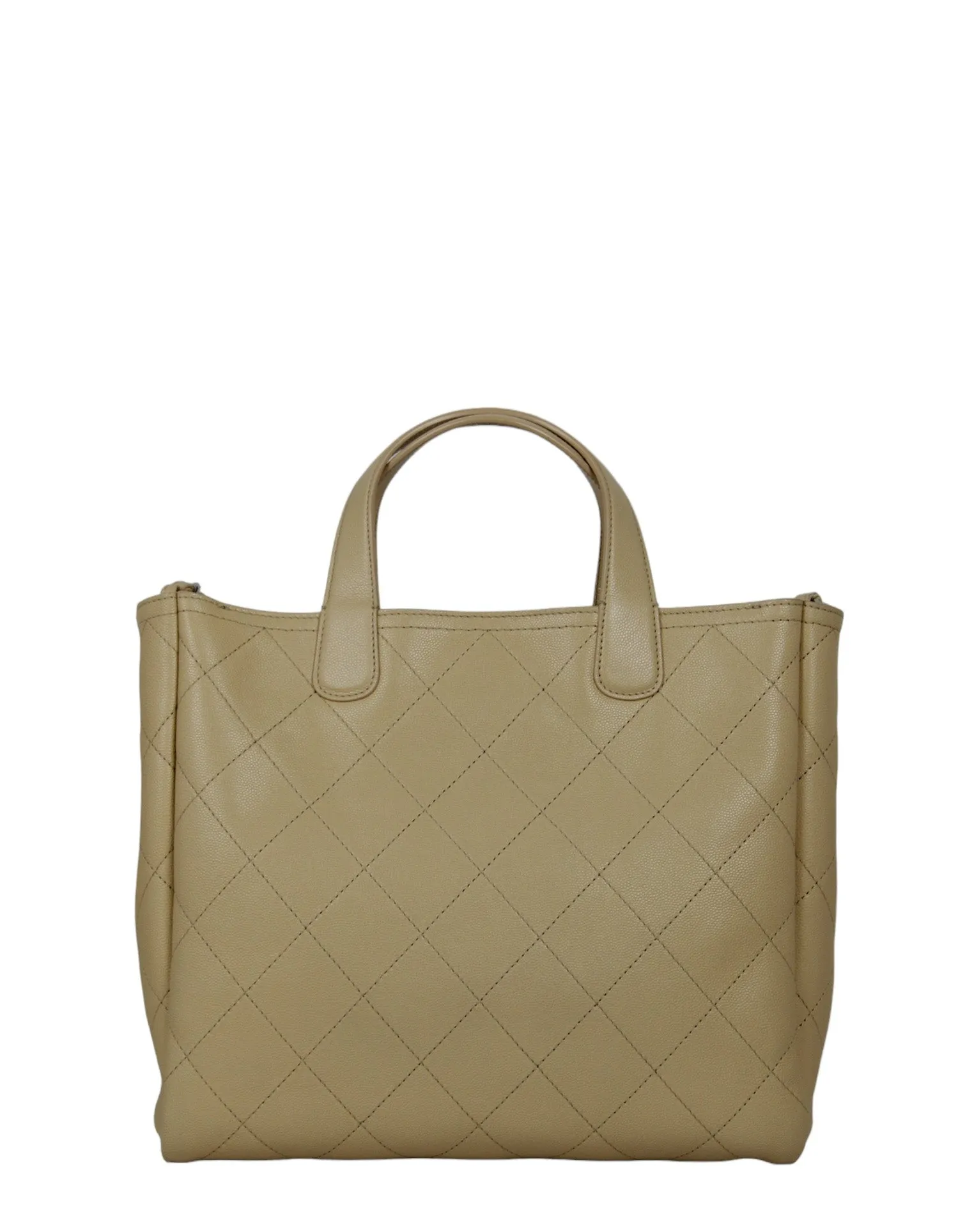 Chanel Beige Caviar Quilted CC Shopping Tote Bag