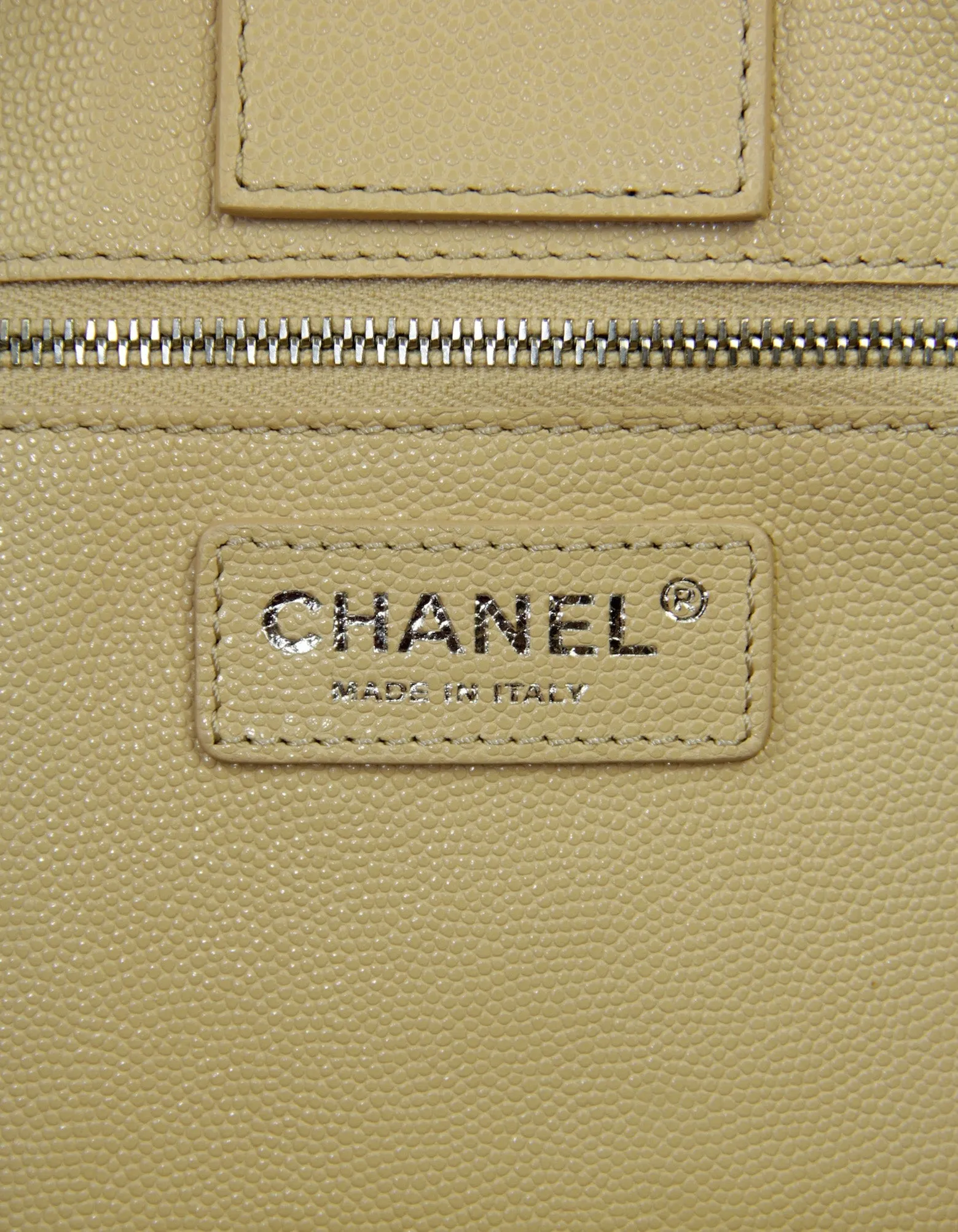 Chanel Beige Caviar Quilted CC Shopping Tote Bag