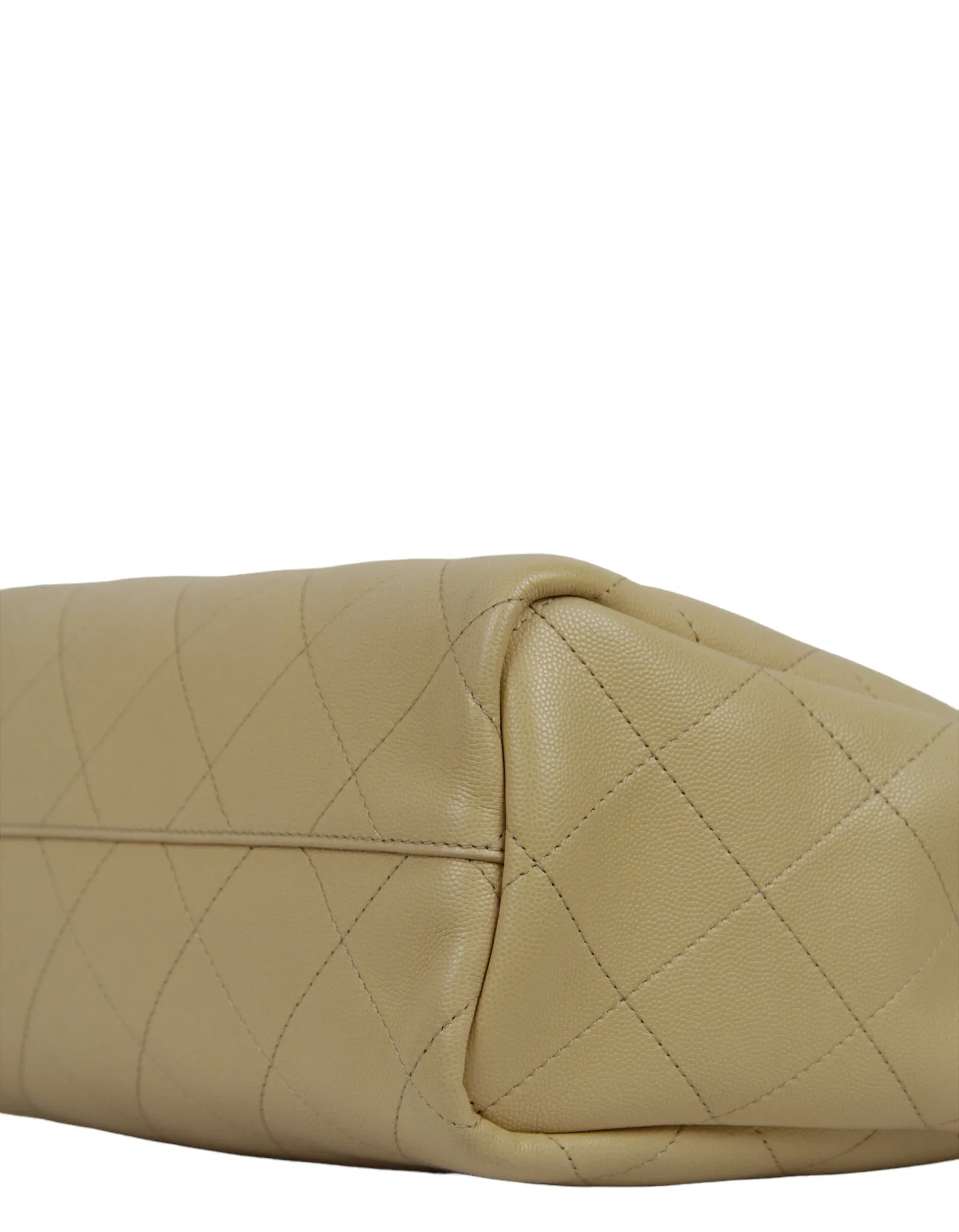 Chanel Beige Caviar Quilted CC Shopping Tote Bag