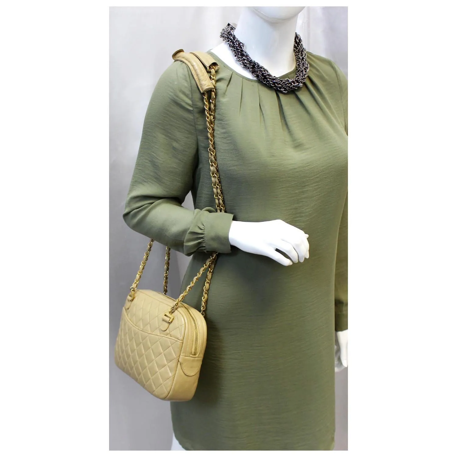 CHANEL Beige Lambskin Leather Camera Shoulder Bag - 15% OFF