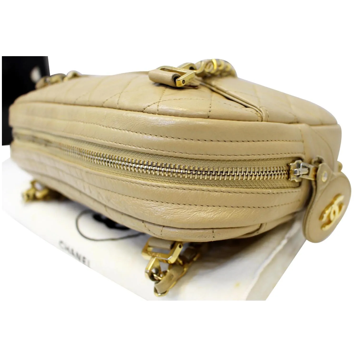 CHANEL Beige Lambskin Leather Camera Shoulder Bag - 15% OFF