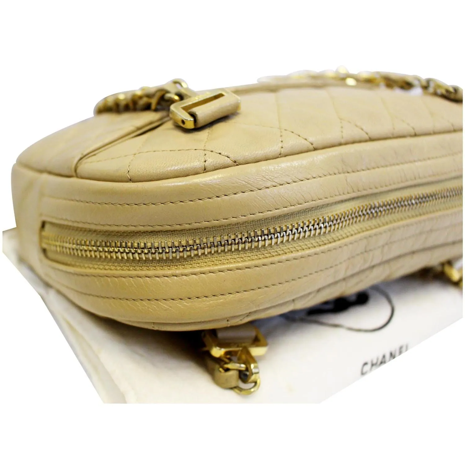 CHANEL Beige Lambskin Leather Camera Shoulder Bag - 15% OFF