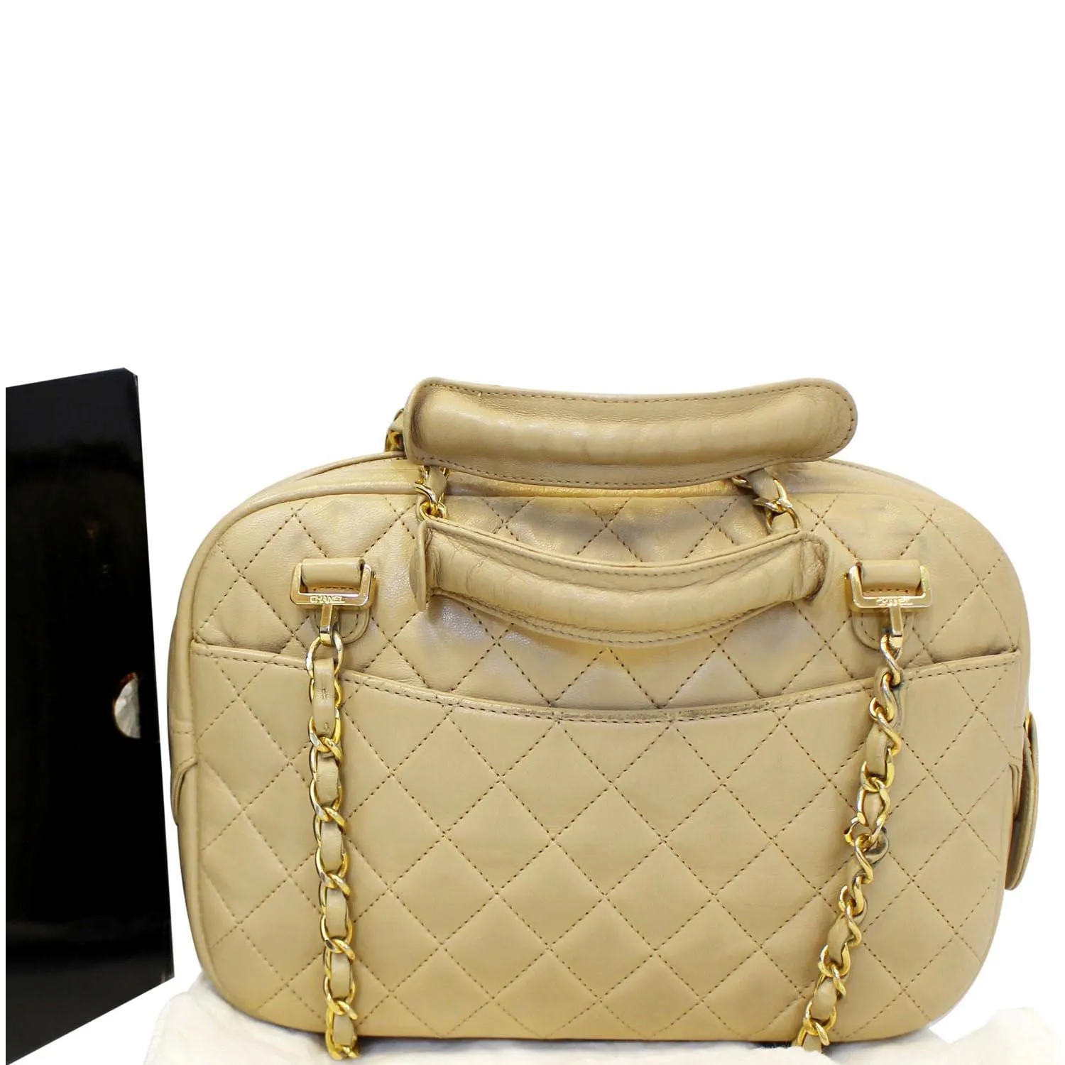CHANEL Beige Lambskin Leather Camera Shoulder Bag - 15% OFF