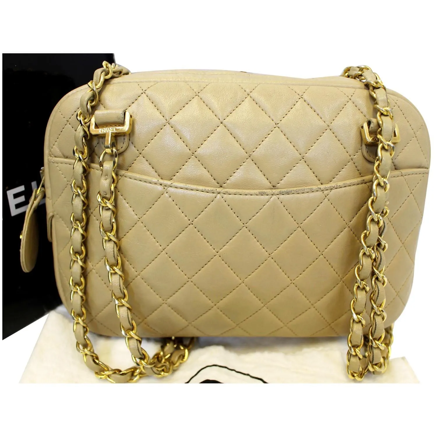 CHANEL Beige Lambskin Leather Camera Shoulder Bag - 15% OFF