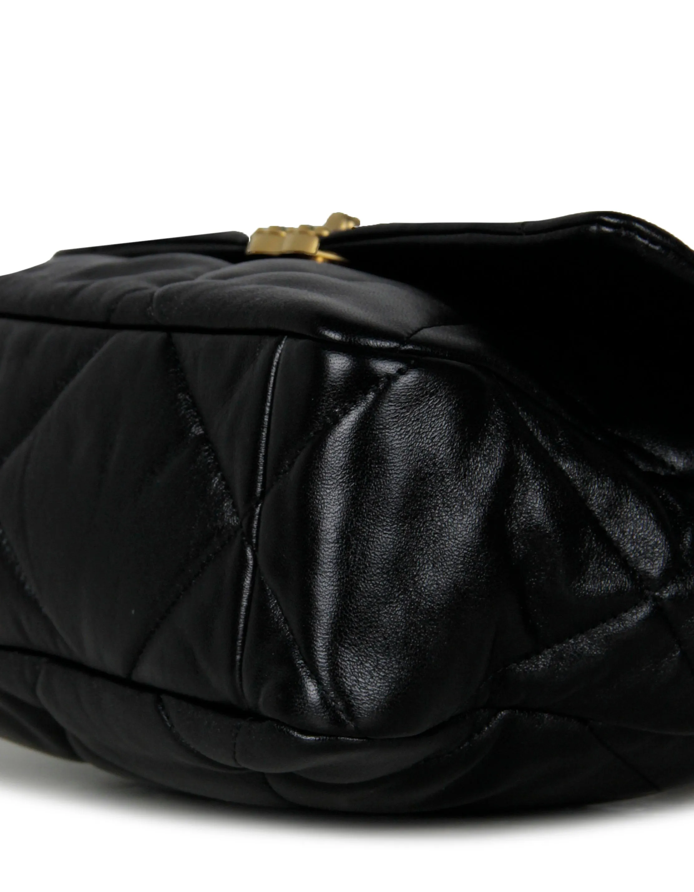 Chanel Black Calfskin Leather Quilted Large 19 Bag