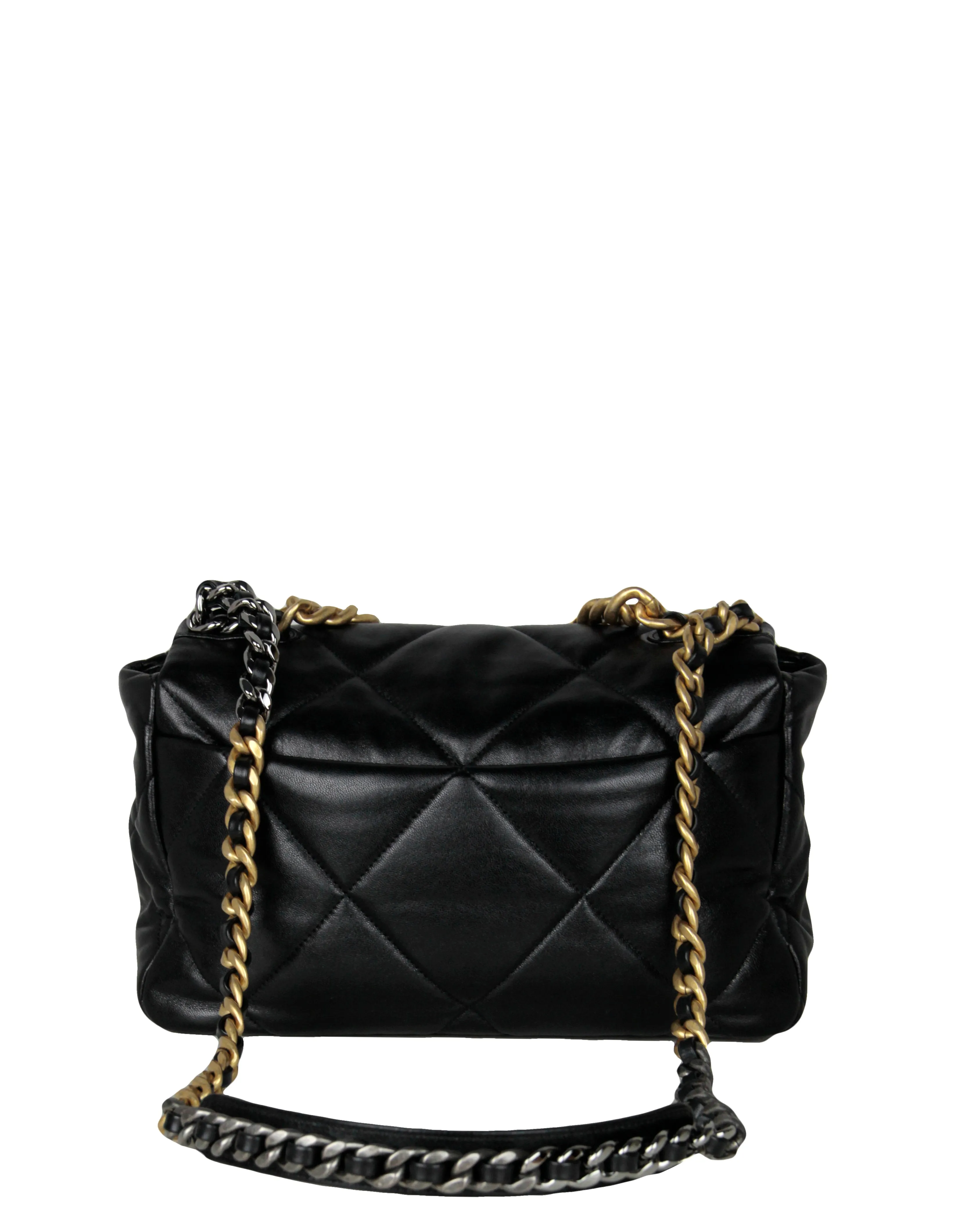 Chanel Black Calfskin Leather Quilted Large 19 Bag