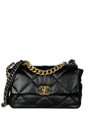 Chanel Black Calfskin Leather Quilted Large 19 Bag