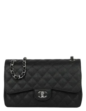 Chanel Black Caviar Leather Double Flap Jumbo Bag