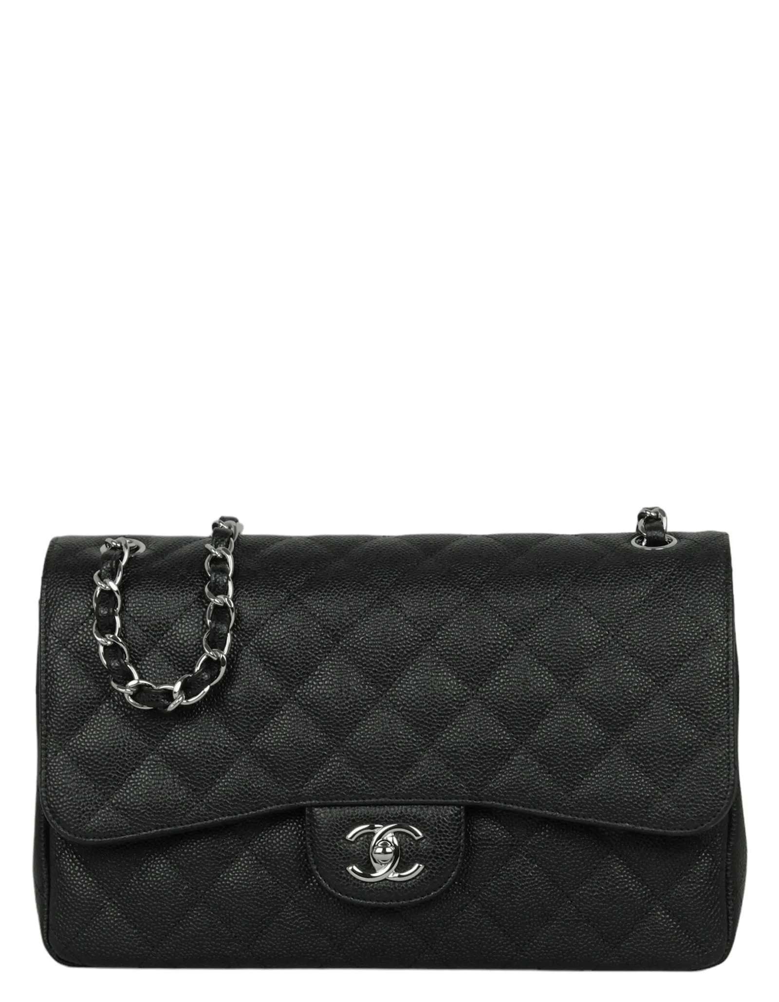 Chanel Black Caviar Leather Double Flap Jumbo Bag