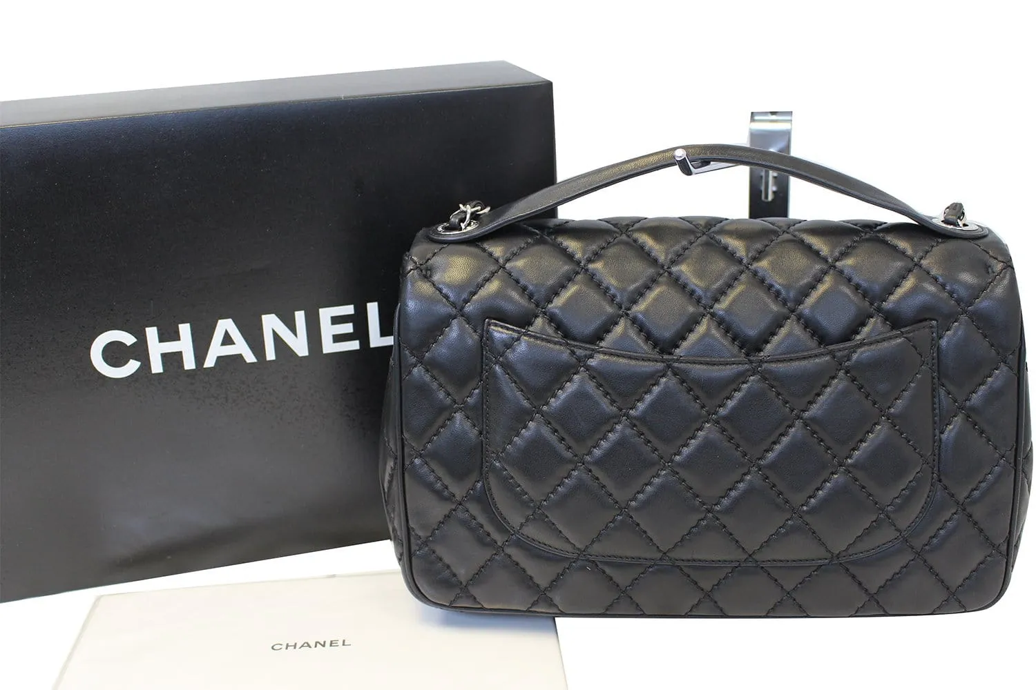 CHANEL Black Lambskin Leather Jumbo Flap Bag