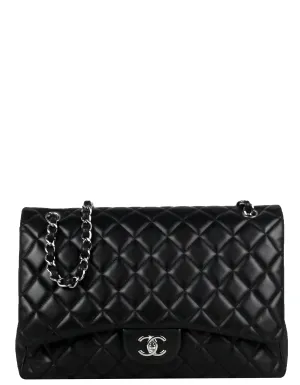 Chanel Black Lambskin Leather Single Flap Maxi Bag