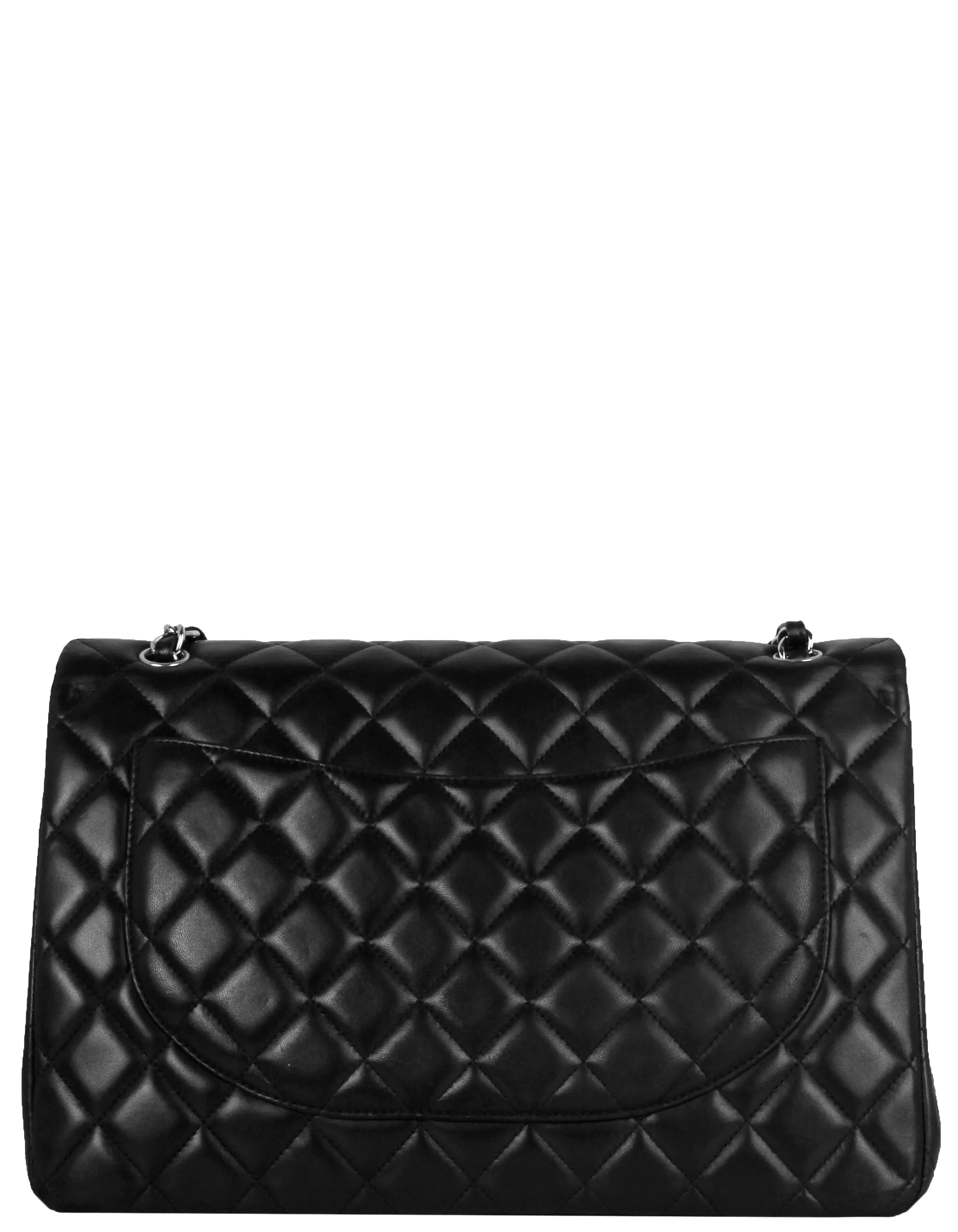 Chanel Black Lambskin Leather Single Flap Maxi Bag
