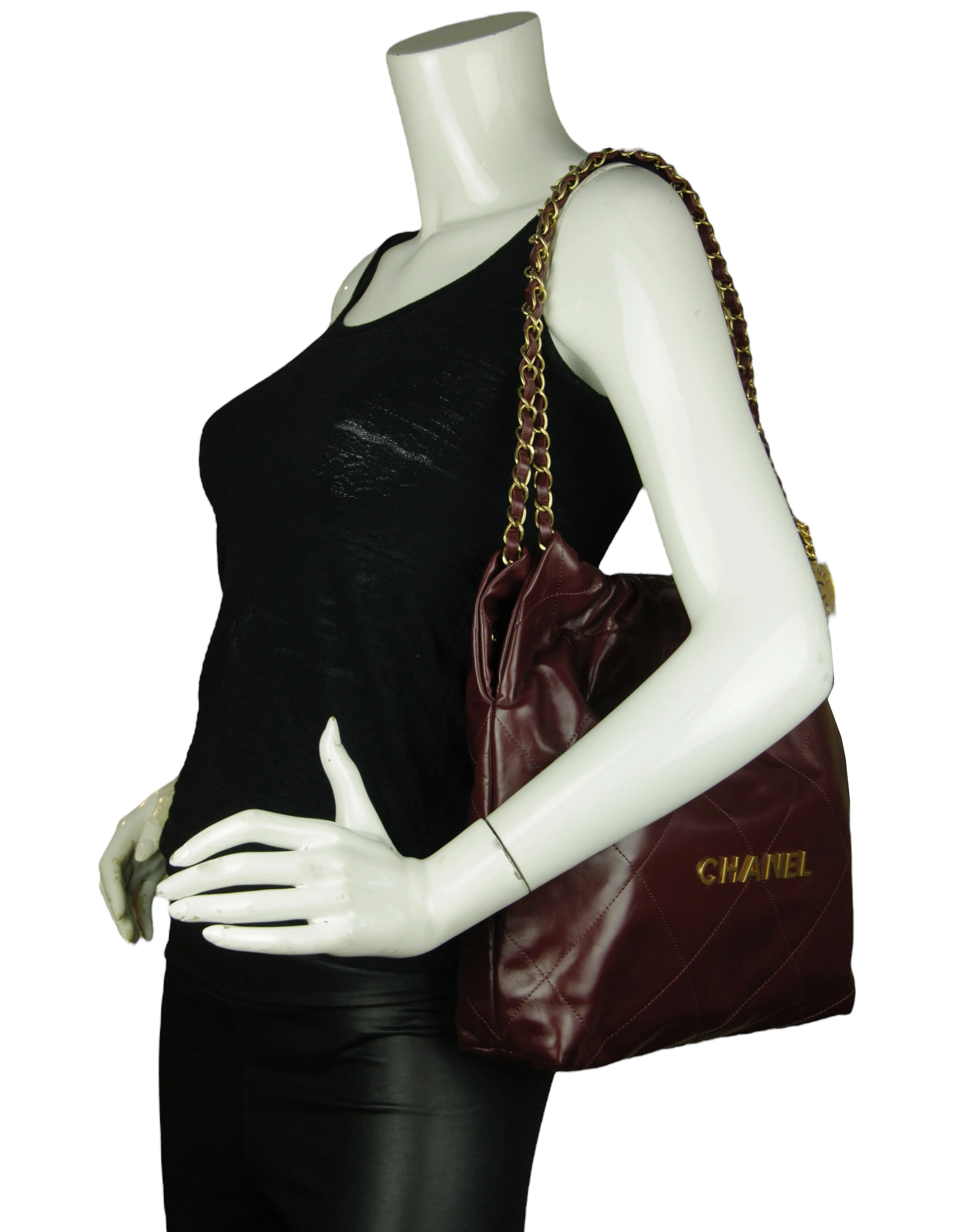 Chanel Burgundy Leather Quilted Chanel 22 Tote Bag