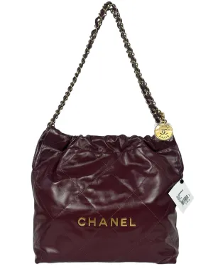 Chanel Burgundy Leather Quilted Chanel 22 Tote Bag