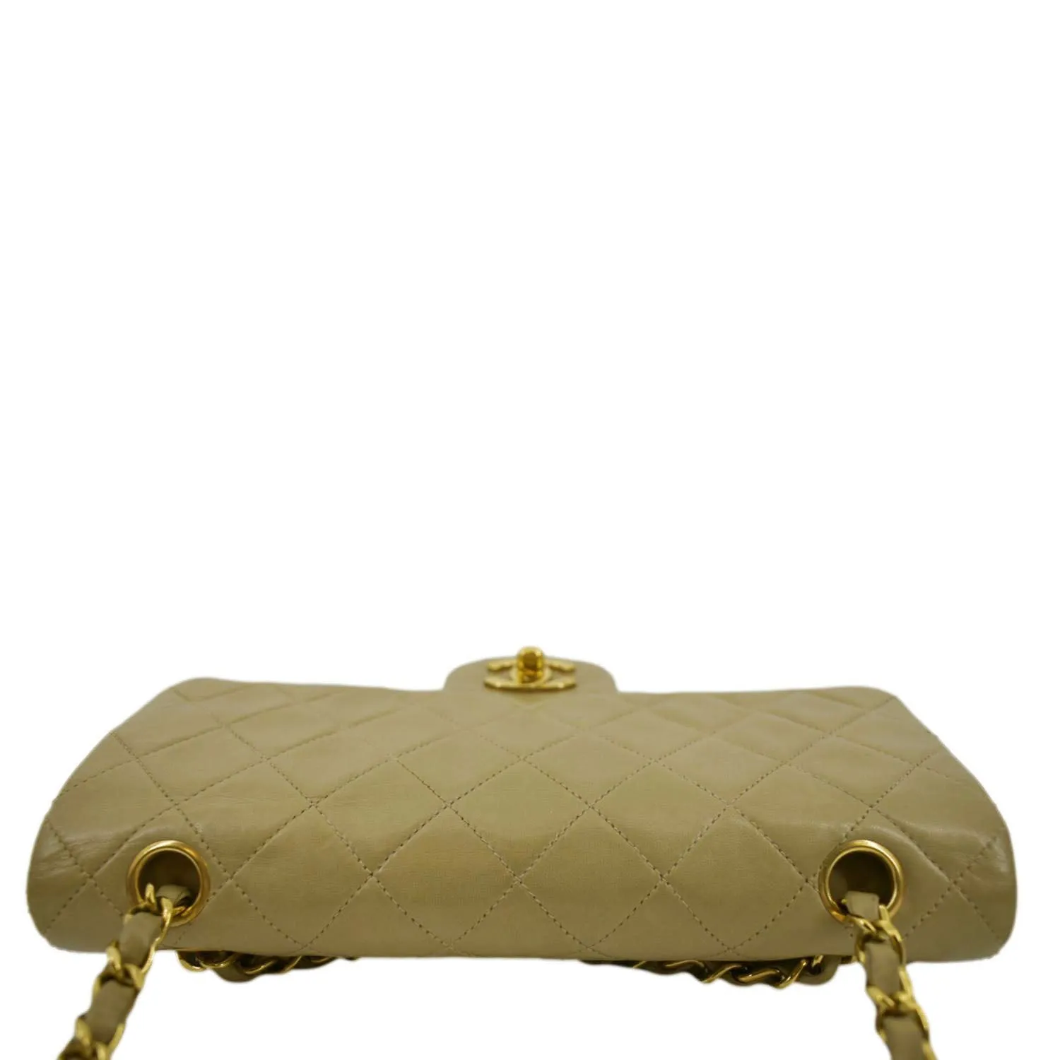 CHANEL Classic Double Flap Leather Shoulder Bag Beige