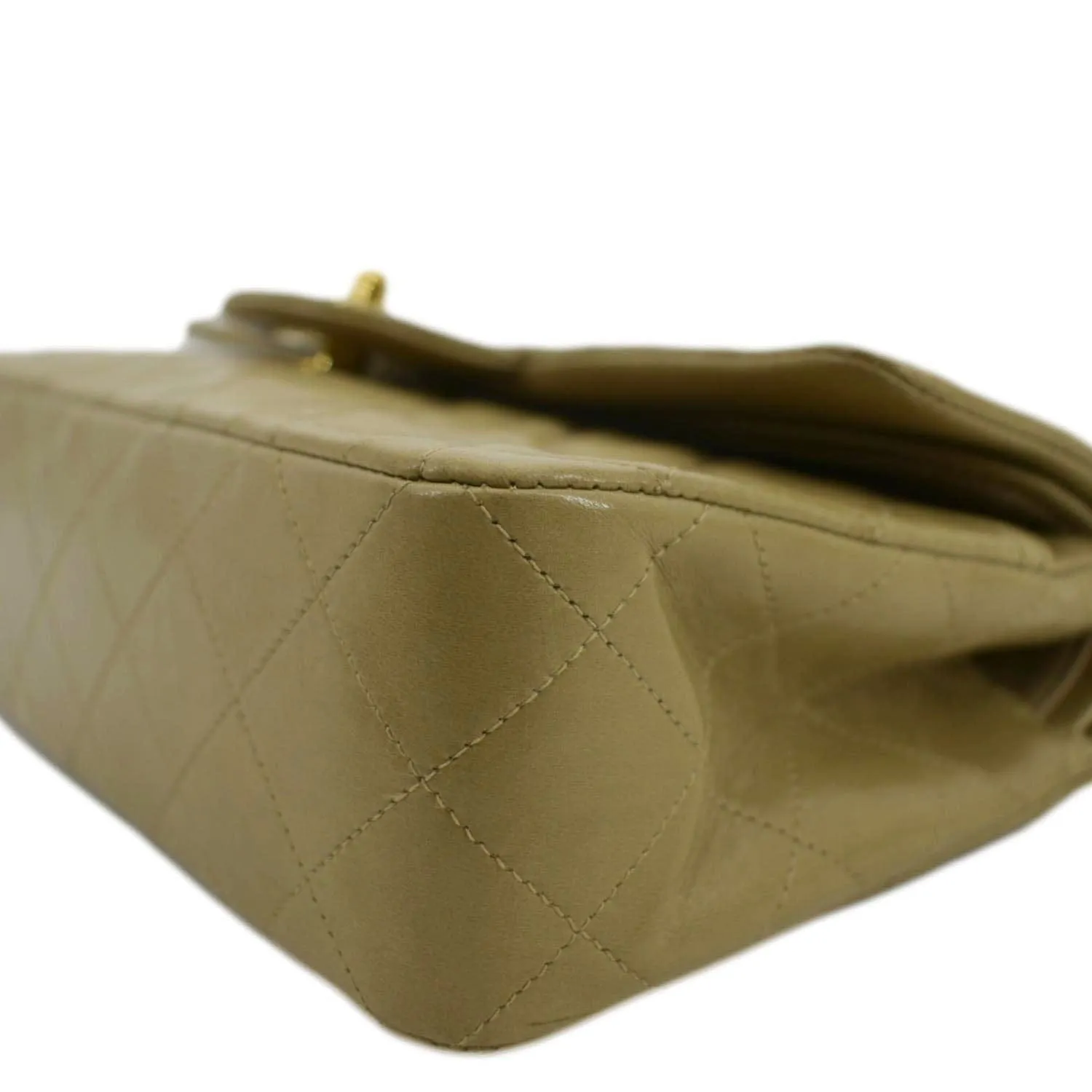 CHANEL Classic Double Flap Leather Shoulder Bag Beige