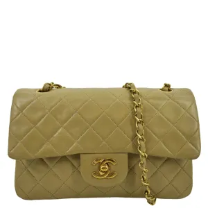CHANEL Classic Double Flap Leather Shoulder Bag Beige