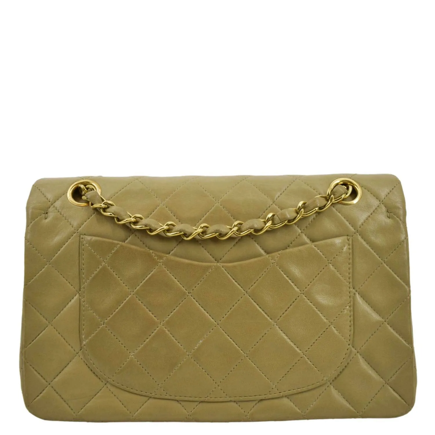 CHANEL Classic Double Flap Leather Shoulder Bag Beige