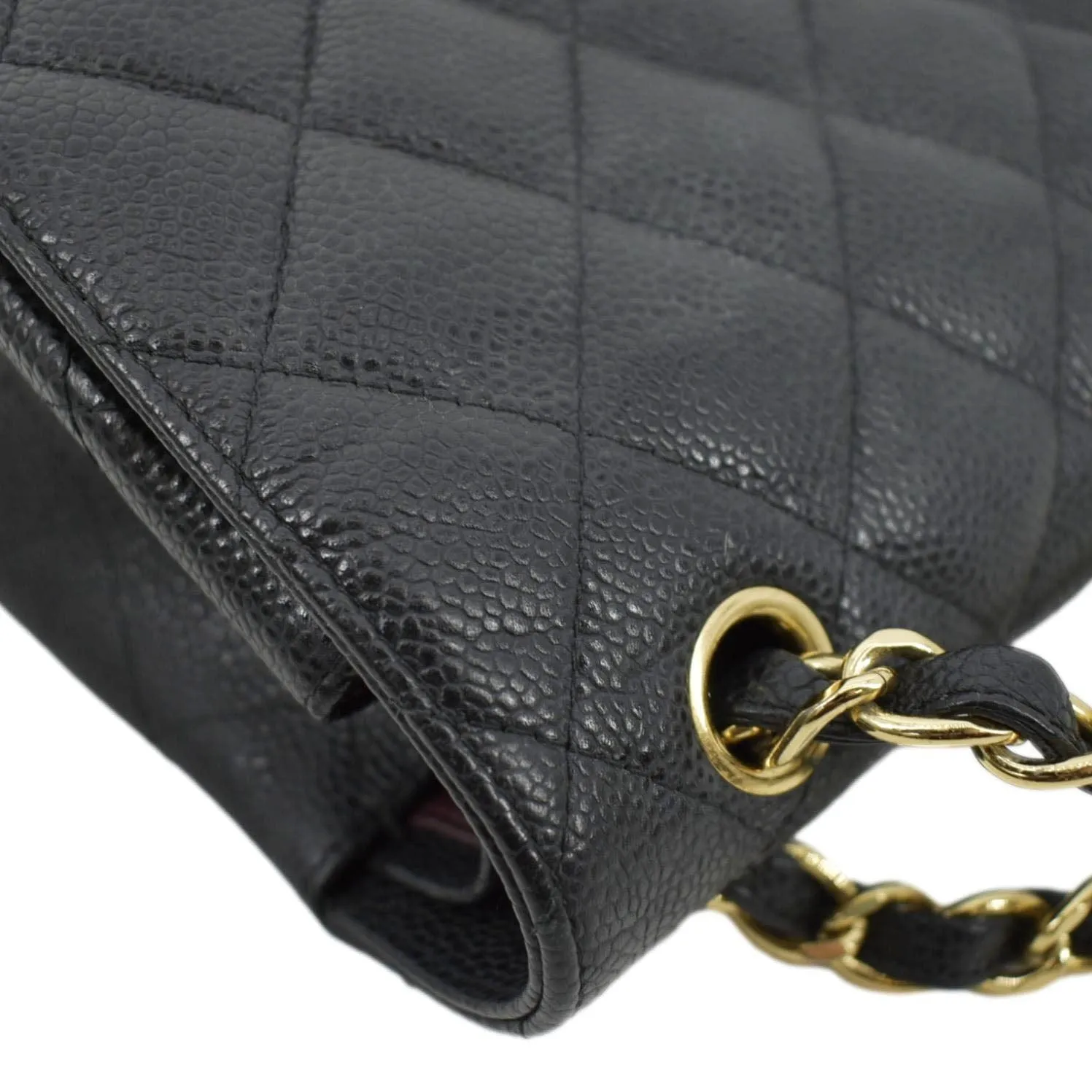 CHANEL Classic Double Flap Quilted Caviar Leather Shoulder Bag Black