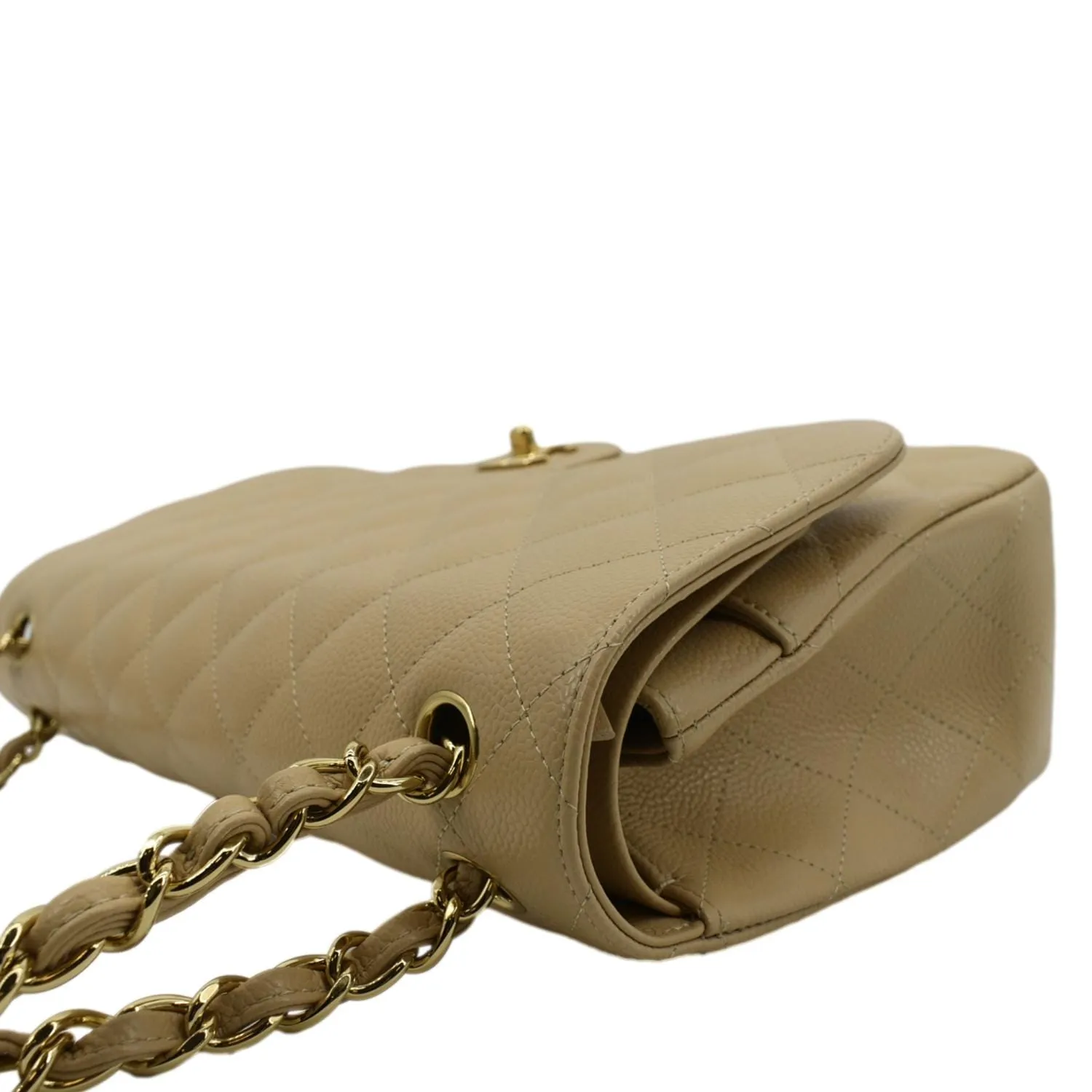 CHANEL Classic Jumbo Double Flap Quilted Caviar Leather Shoulder Bag Beige