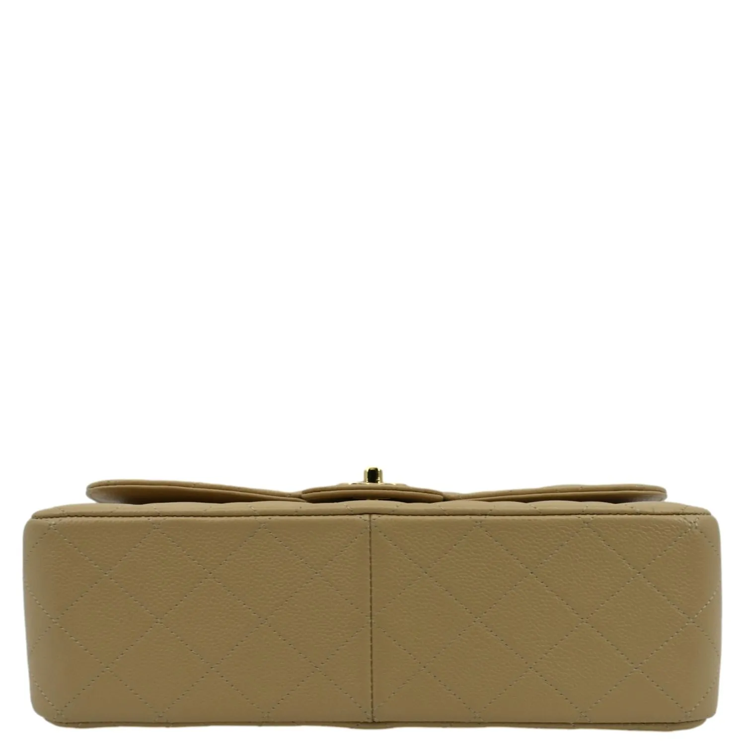 CHANEL Classic Jumbo Double Flap Quilted Caviar Leather Shoulder Bag Beige