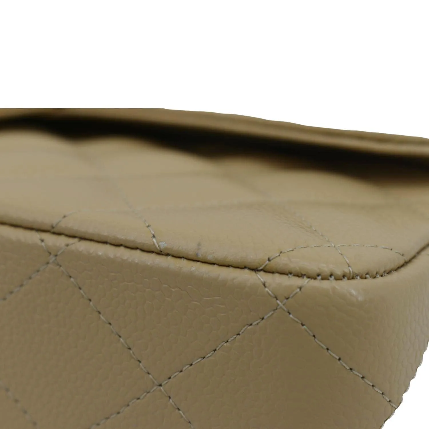 CHANEL Classic Jumbo Double Flap Quilted Caviar Leather Shoulder Bag Beige