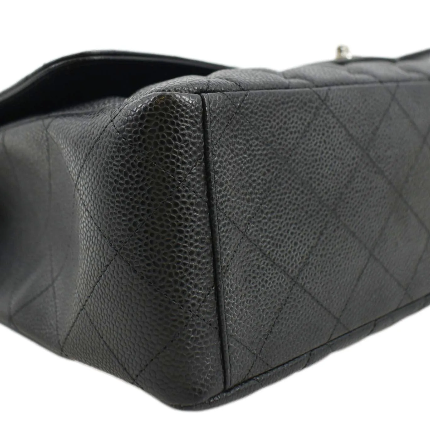 CHANEL Classic Maxi Single Flap Quilted Caviar Leather Shoulder Bag Black