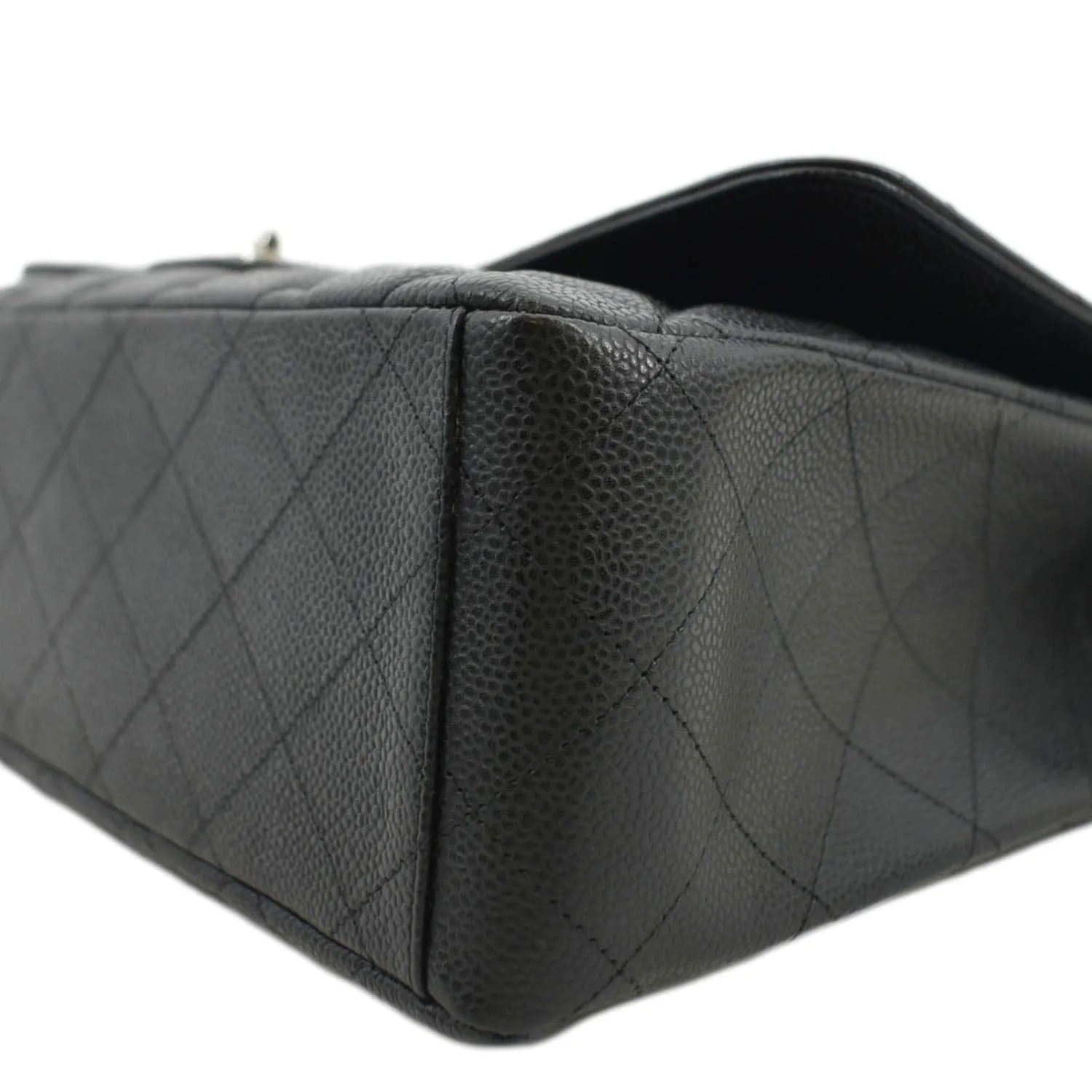 CHANEL Classic Maxi Single Flap Quilted Caviar Leather Shoulder Bag Black