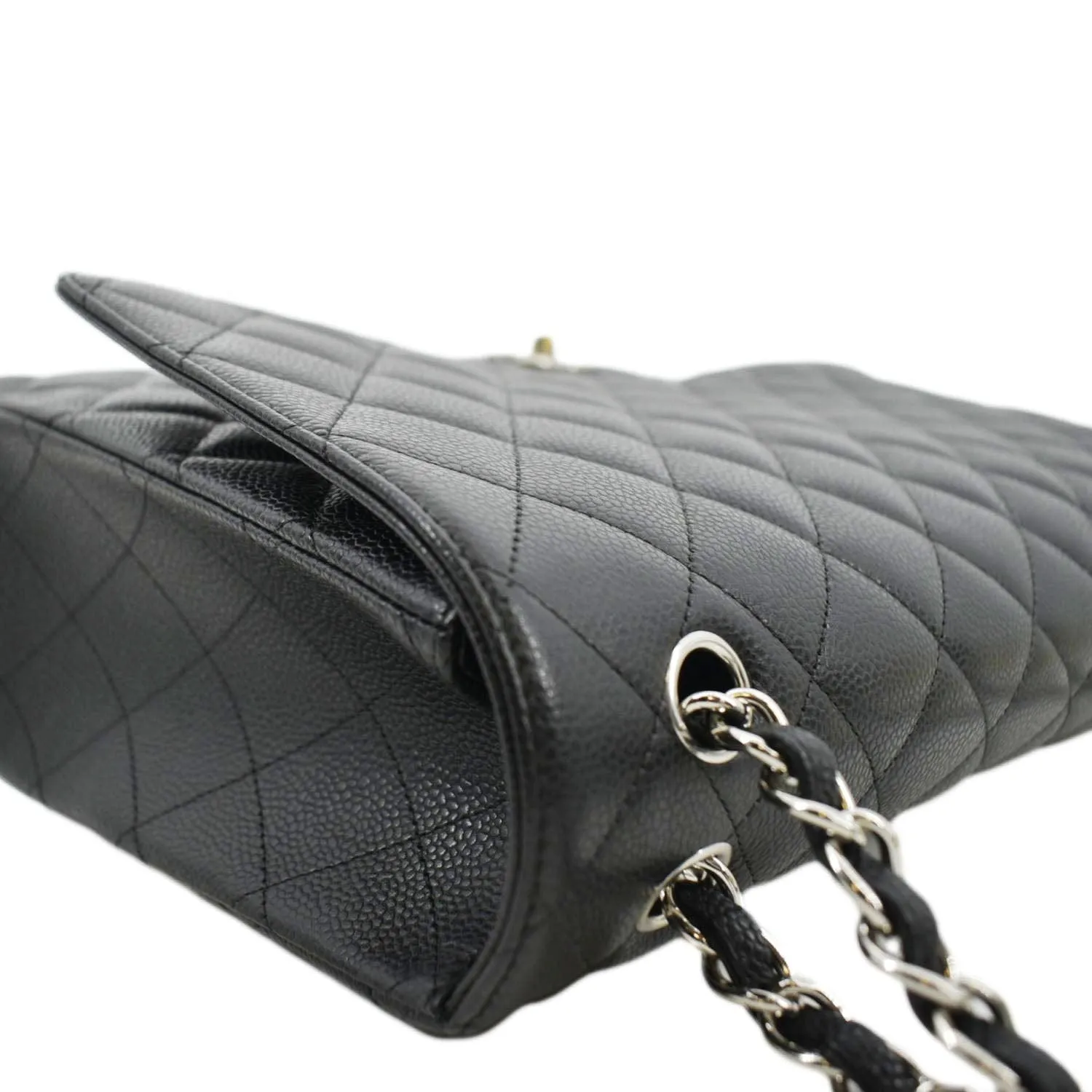 CHANEL Classic Maxi Single Flap Quilted Caviar Leather Shoulder Bag Black
