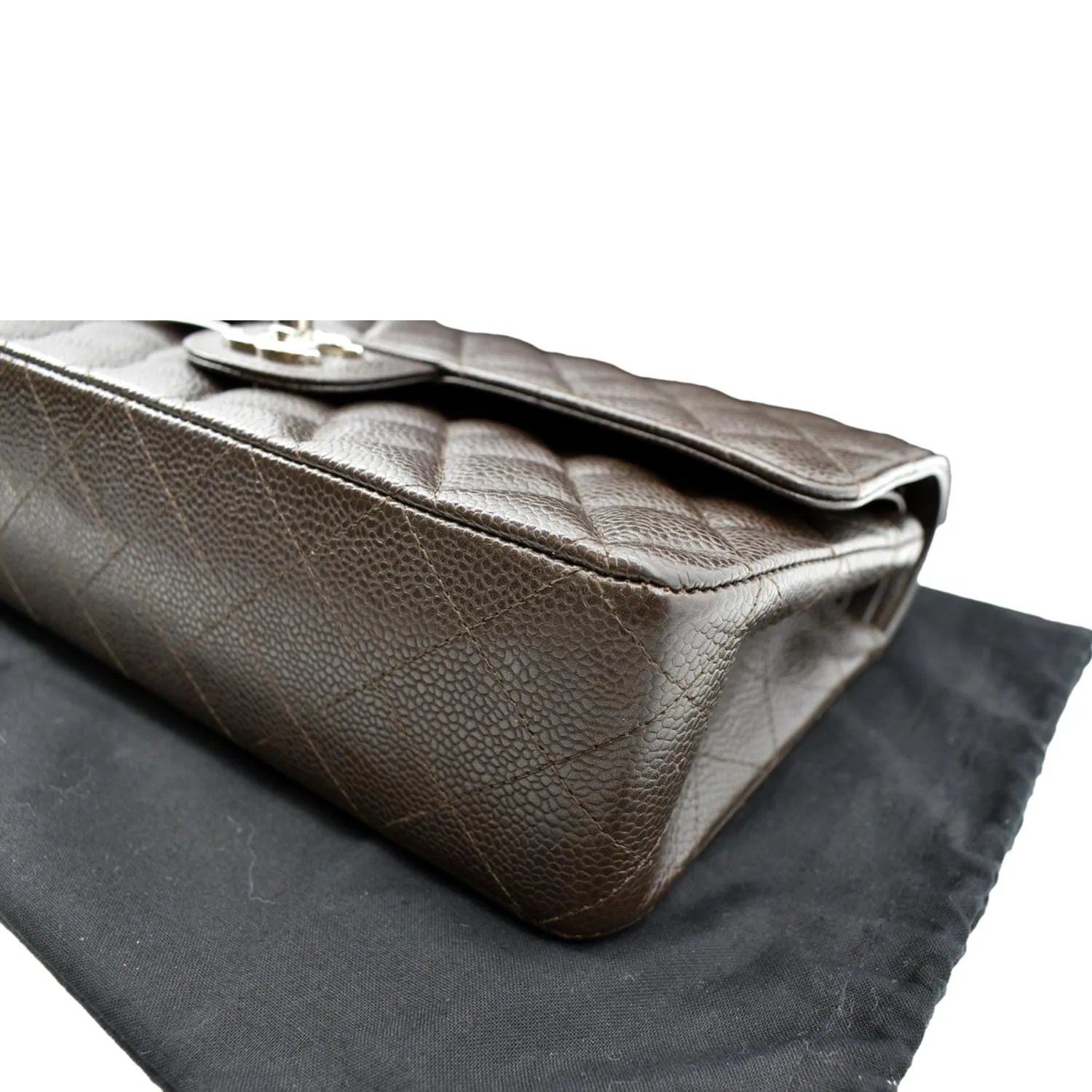 CHANEL Classic Medium Double Flap Caviar Leather Shoulder Bag Chocolate