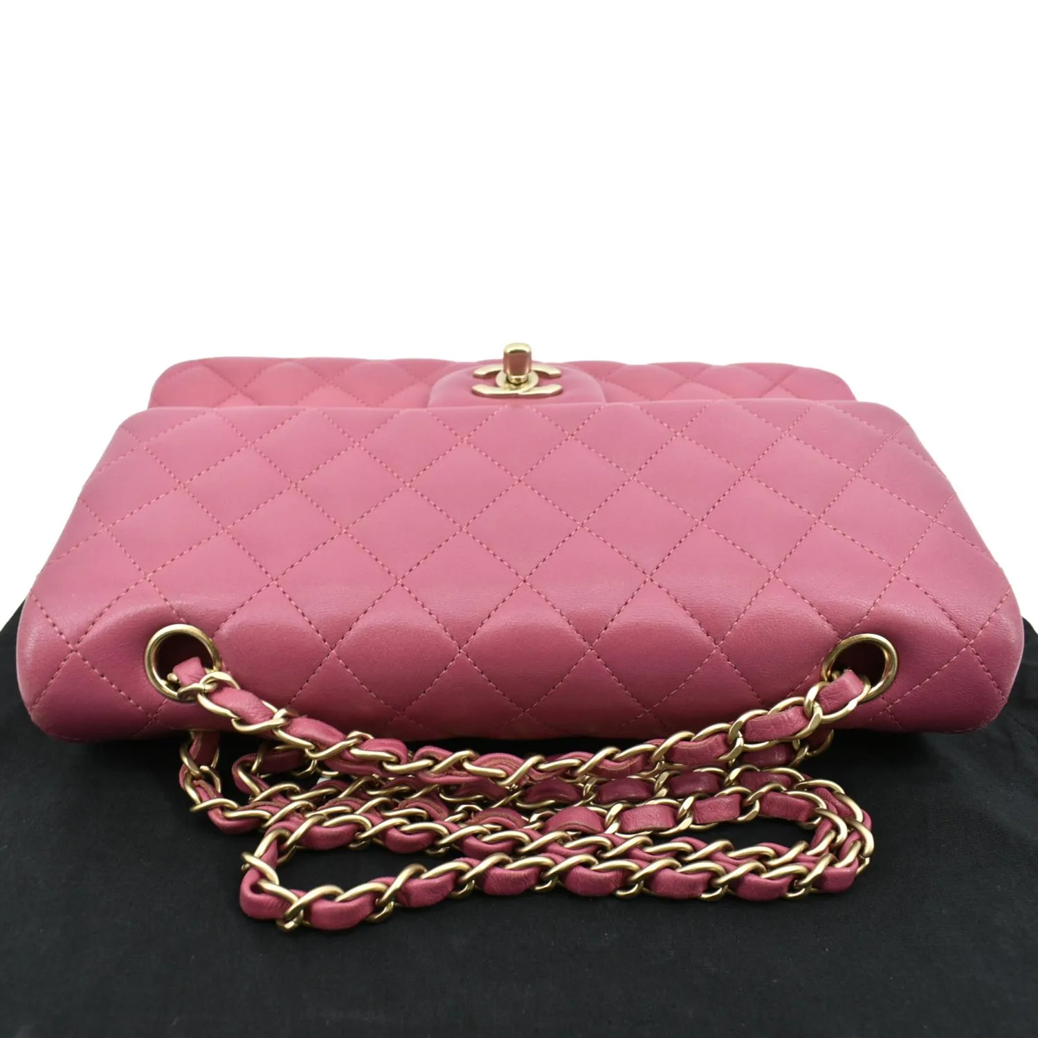 CHANEL Classic Medium Double Flap Quilted Leather Shoulder Bag Pink