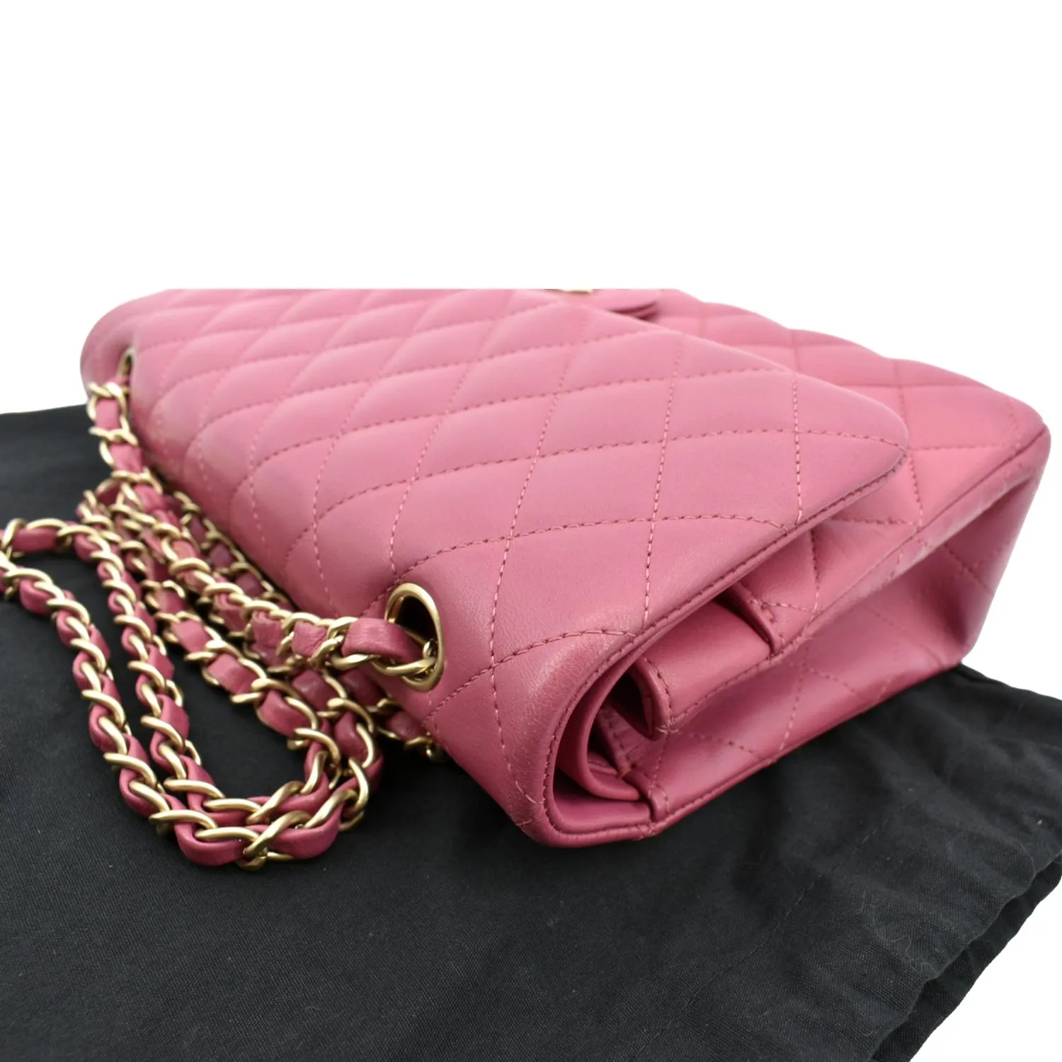 CHANEL Classic Medium Double Flap Quilted Leather Shoulder Bag Pink