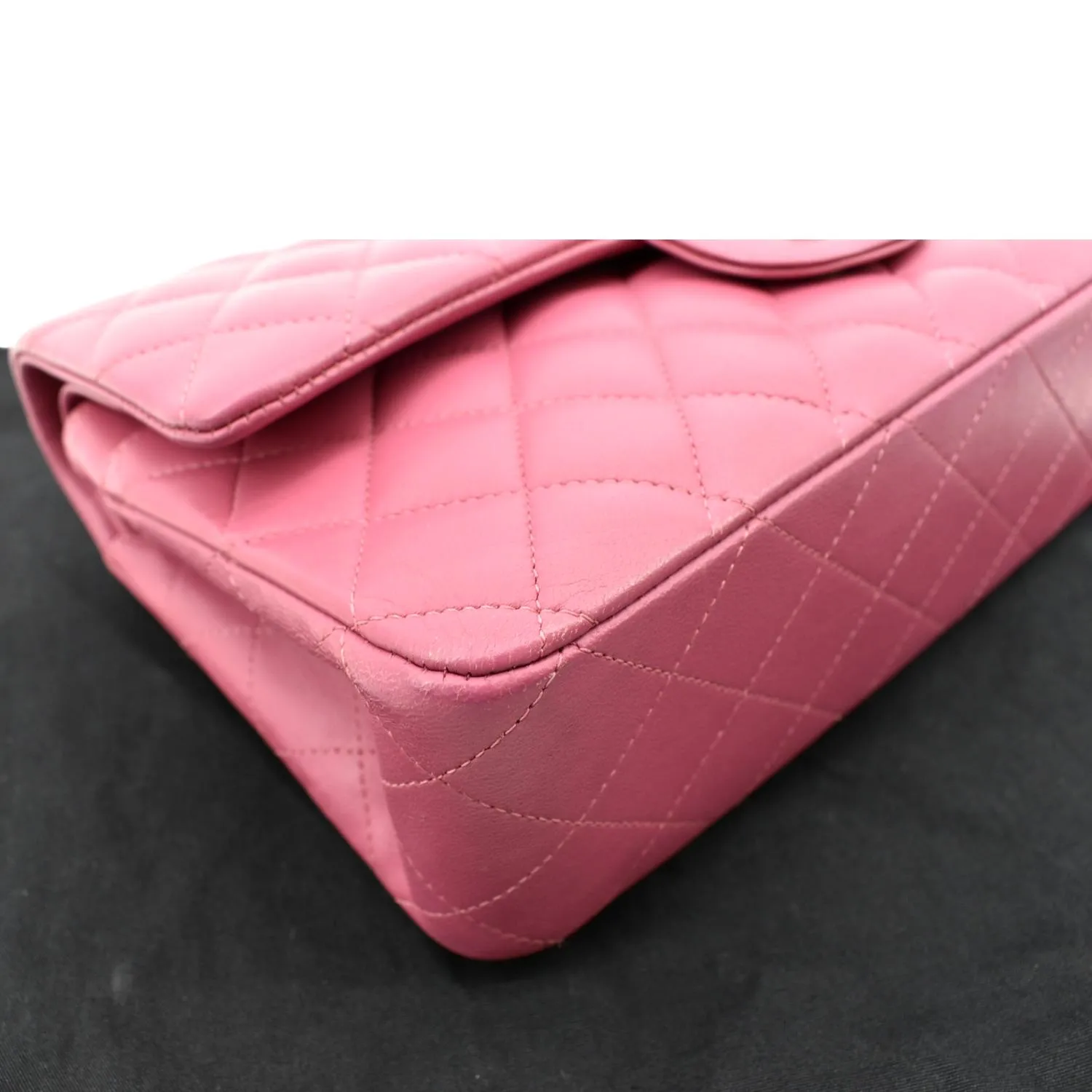 CHANEL Classic Medium Double Flap Quilted Leather Shoulder Bag Pink