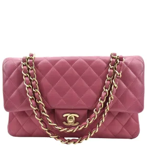 CHANEL Classic Medium Double Flap Quilted Leather Shoulder Bag Pink