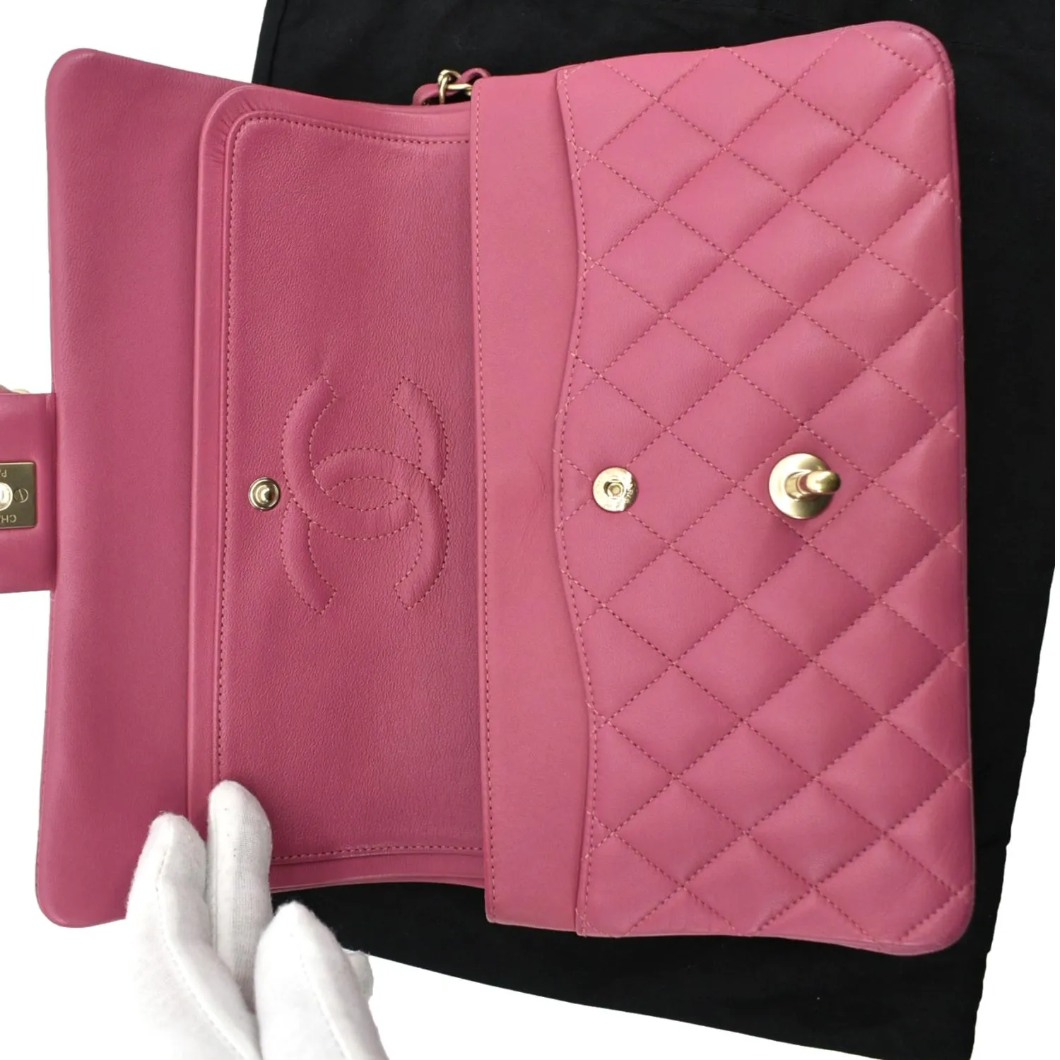 CHANEL Classic Medium Double Flap Quilted Leather Shoulder Bag Pink