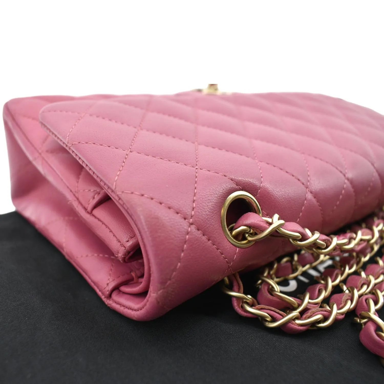 CHANEL Classic Medium Double Flap Quilted Leather Shoulder Bag Pink
