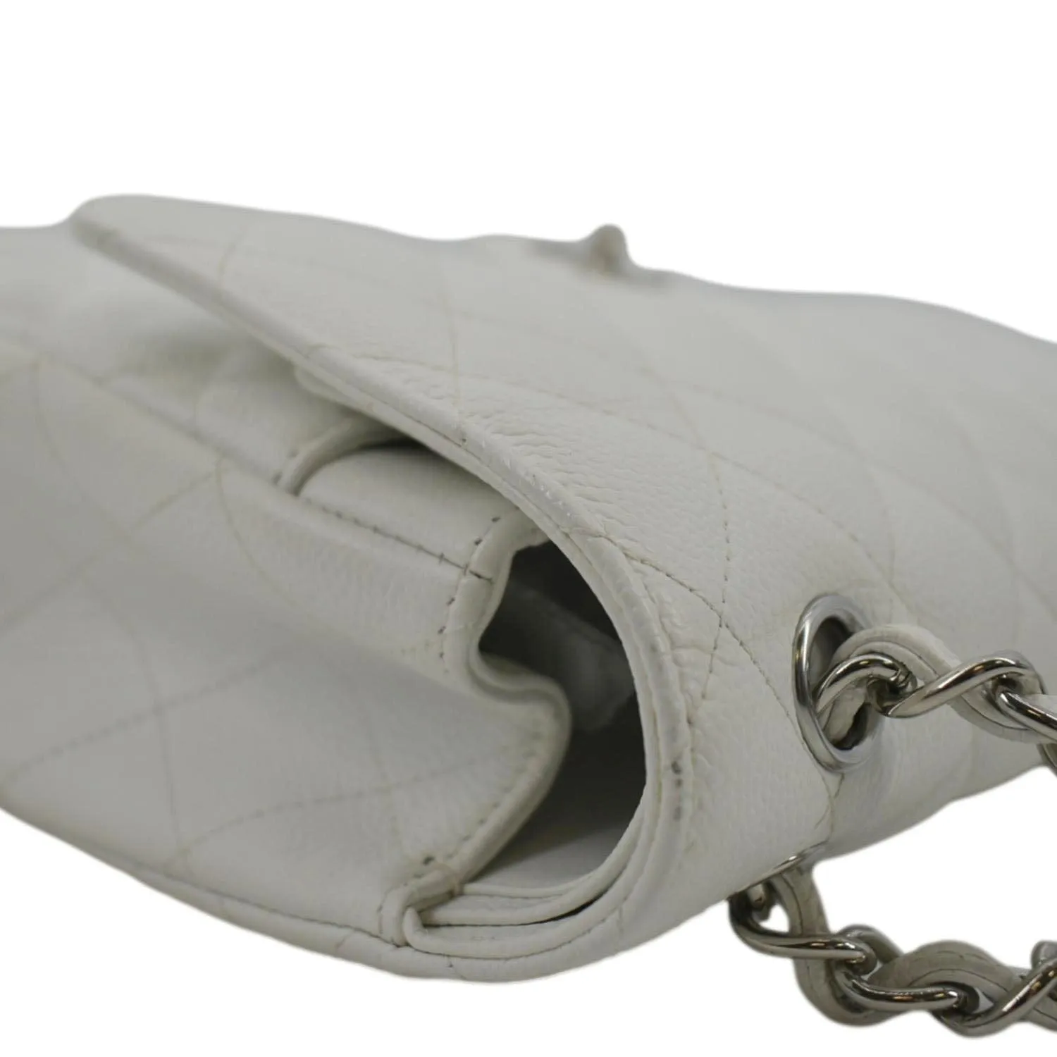 CHANEL Jumbo Double Flap Quilted Caviar Leather Shoulder Bag White