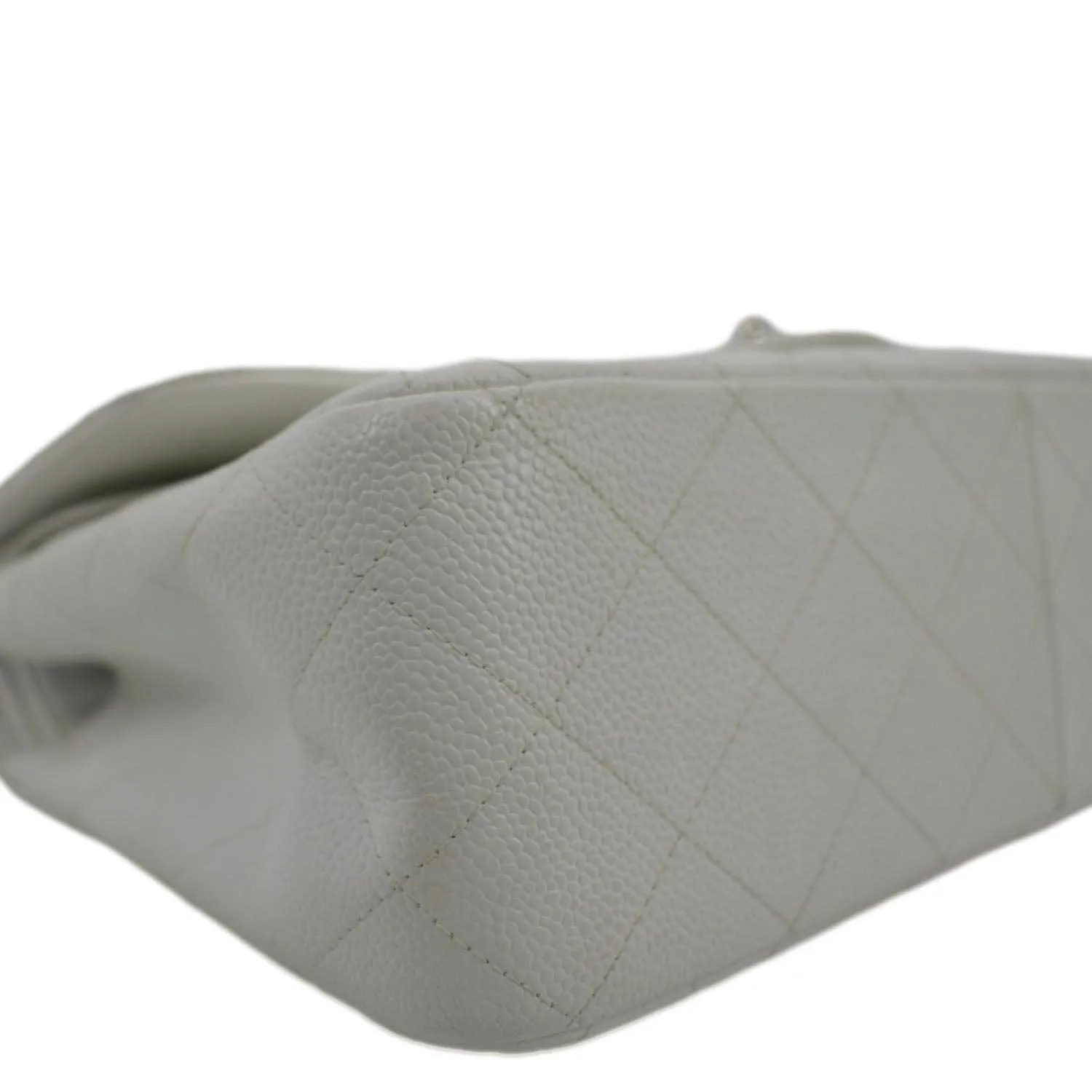 CHANEL Jumbo Double Flap Quilted Caviar Leather Shoulder Bag White