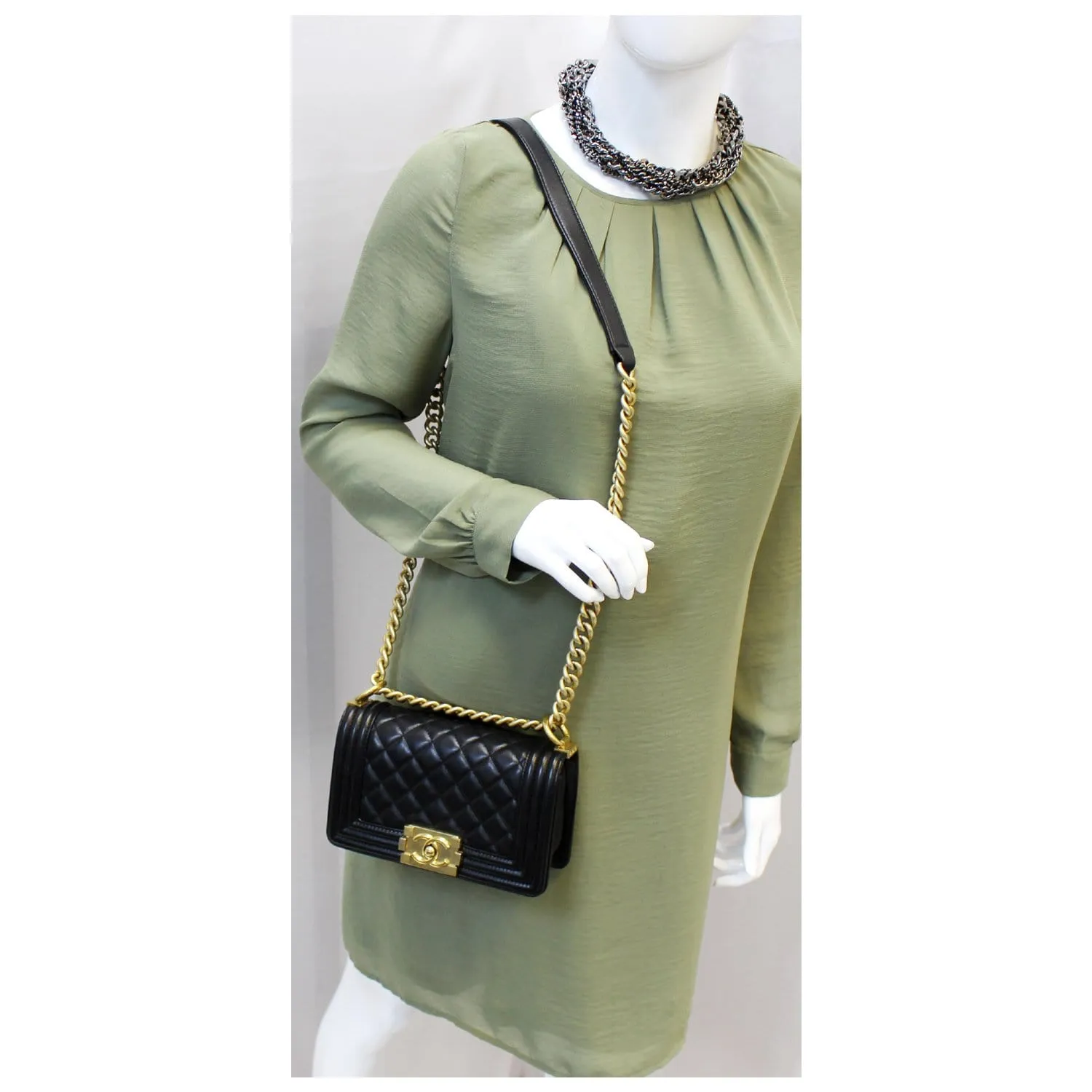 CHANEL Le Boy Small Lambskin Leather Shoulder Bag Black