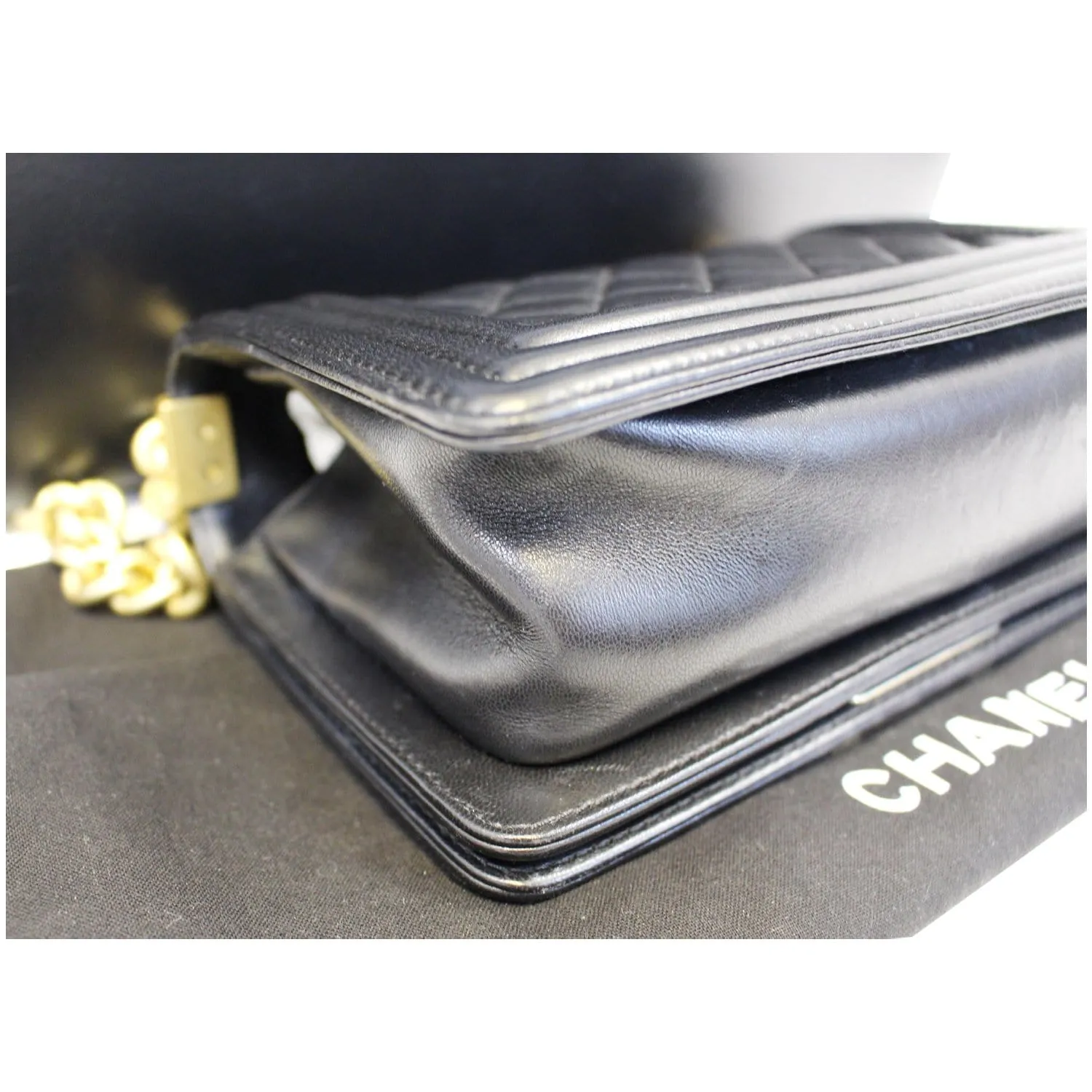 CHANEL Le Boy Small Lambskin Leather Shoulder Bag Black
