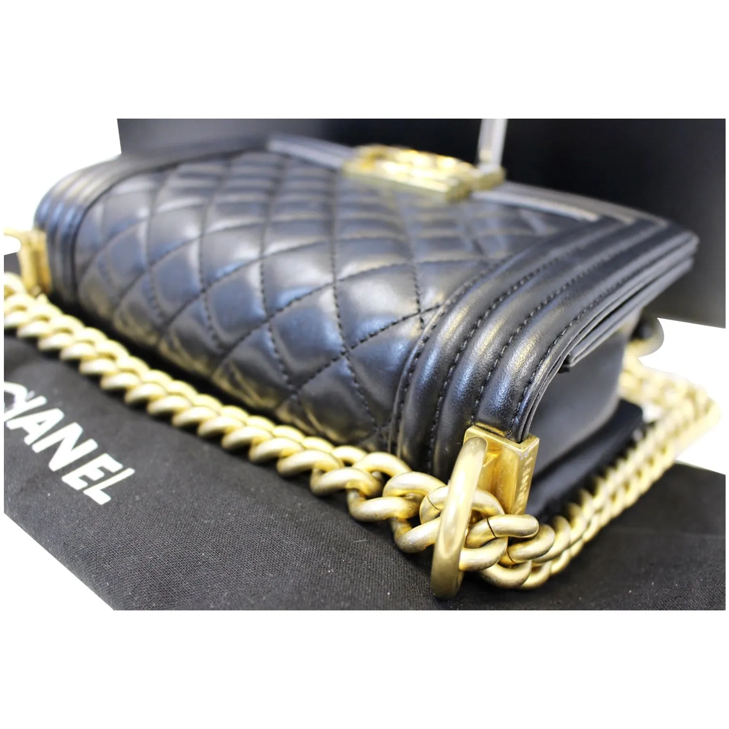 CHANEL Le Boy Small Lambskin Leather Shoulder Bag Black