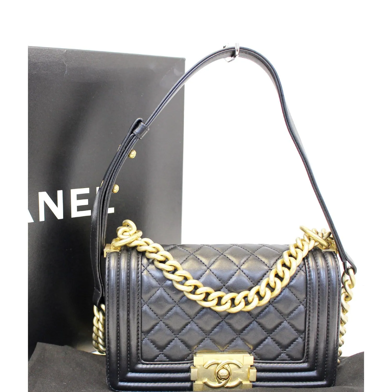 CHANEL Le Boy Small Lambskin Leather Shoulder Bag Black