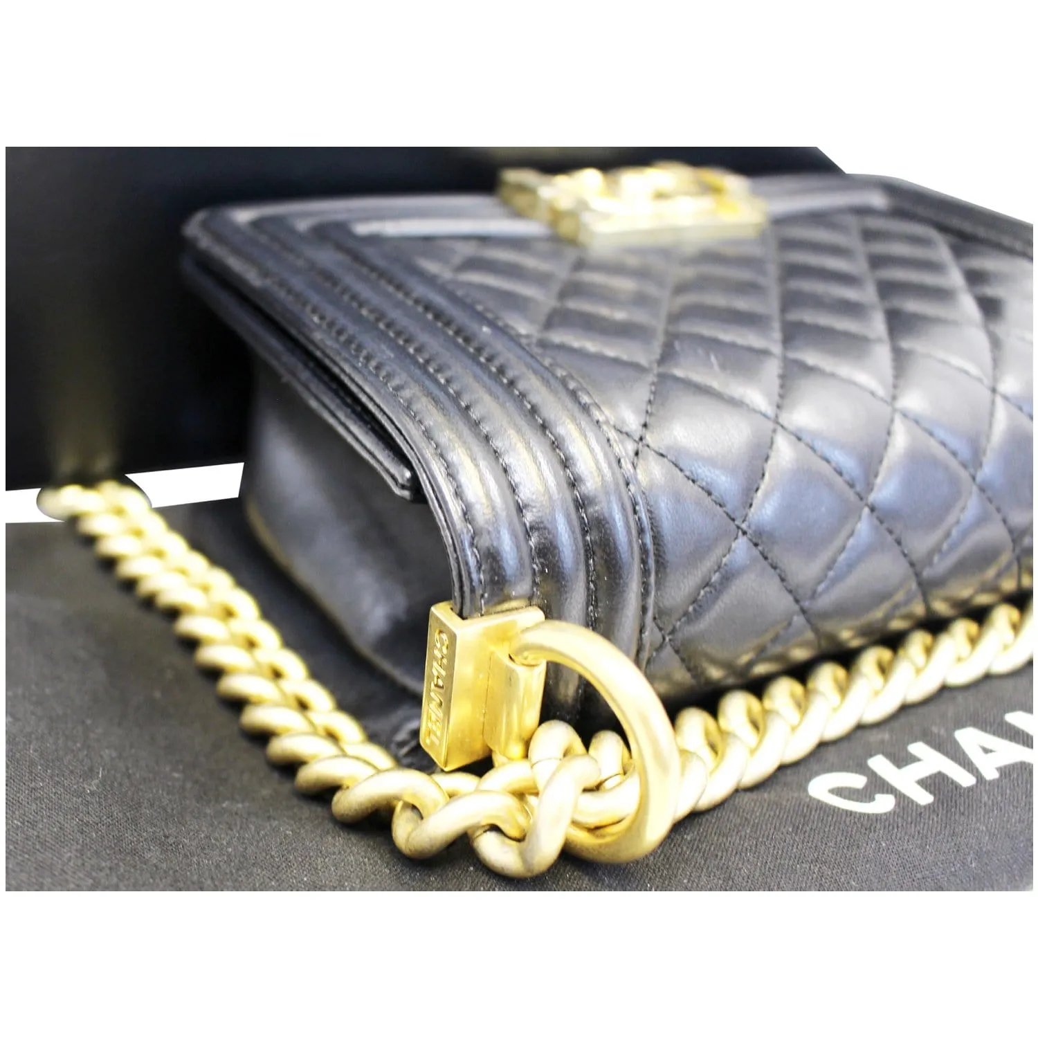 CHANEL Le Boy Small Lambskin Leather Shoulder Bag Black