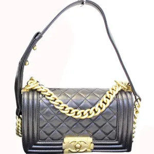 CHANEL Le Boy Small Lambskin Leather Shoulder Bag Black