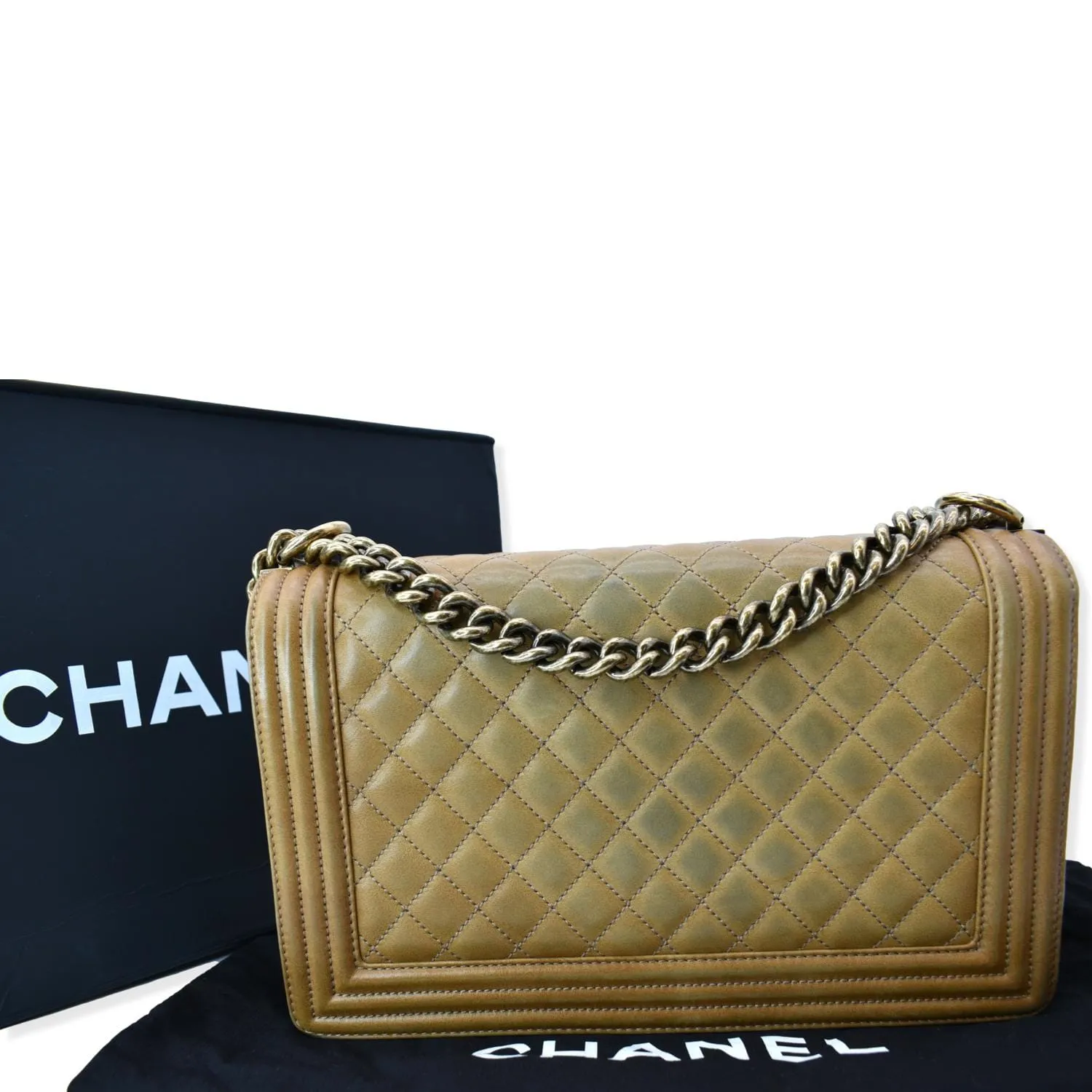 CHANEL Medium Boy Flap Leather Shoulder Bag Beige
