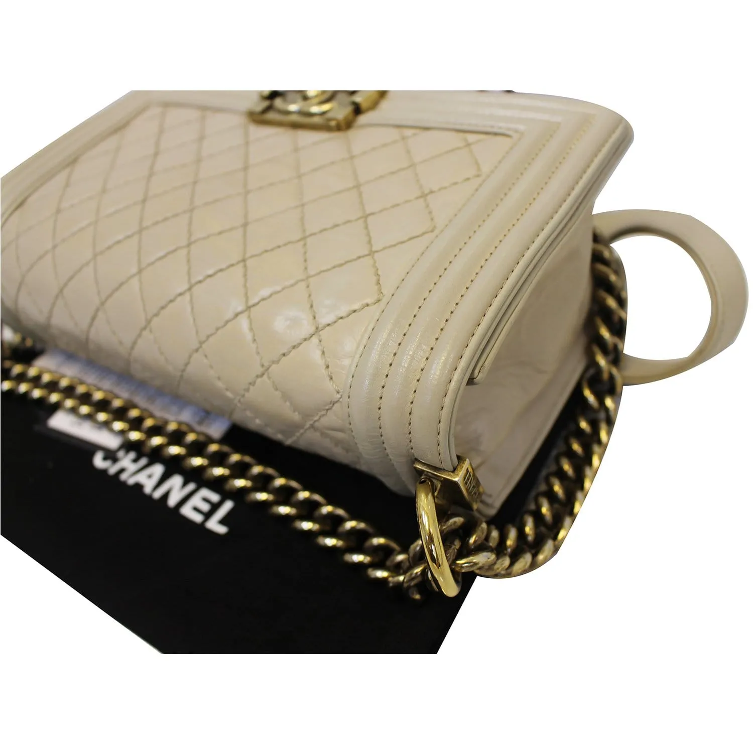 CHANEL Medium Boy Flap Quilted Leather Beige Shoulder Bag