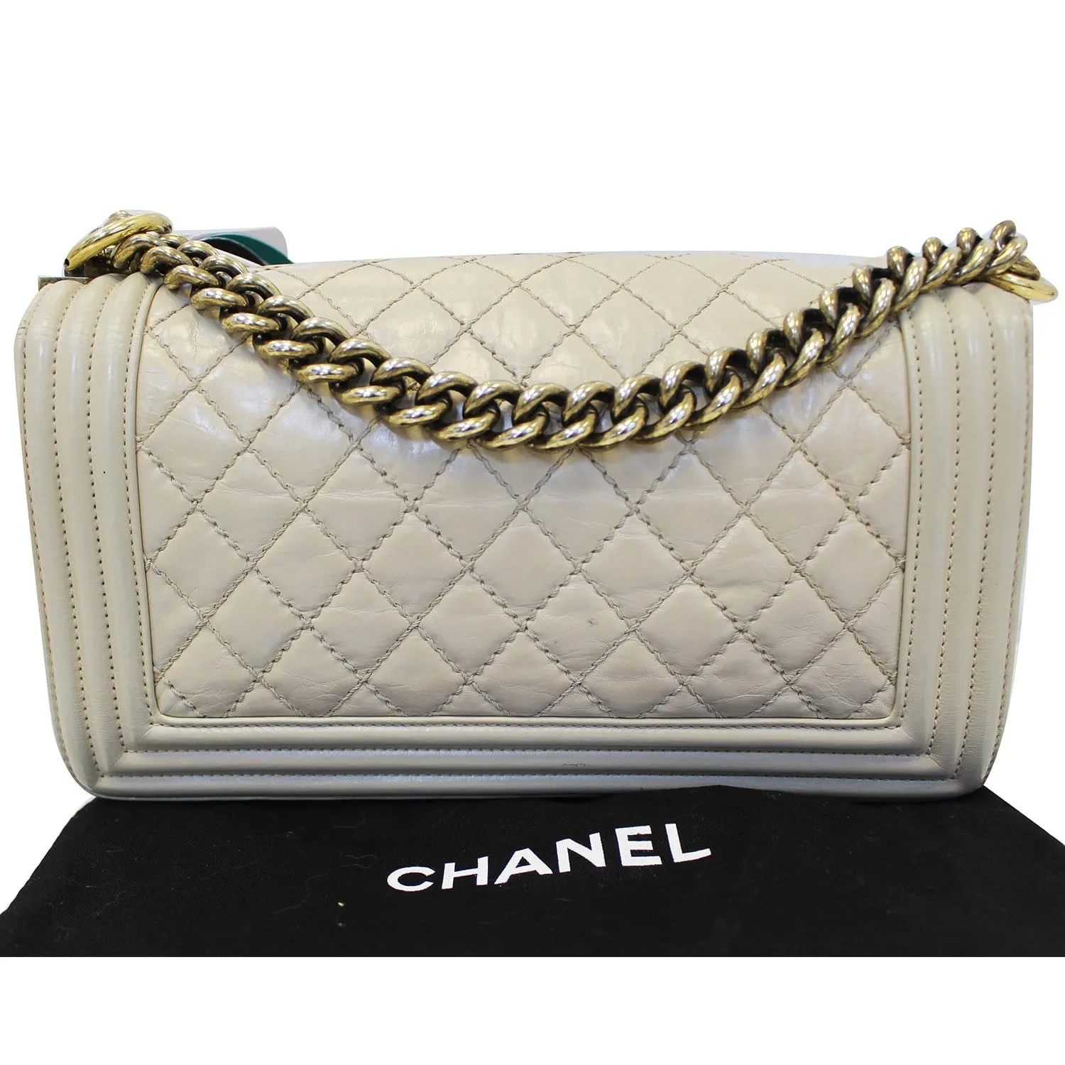 CHANEL Medium Boy Flap Quilted Leather Beige Shoulder Bag