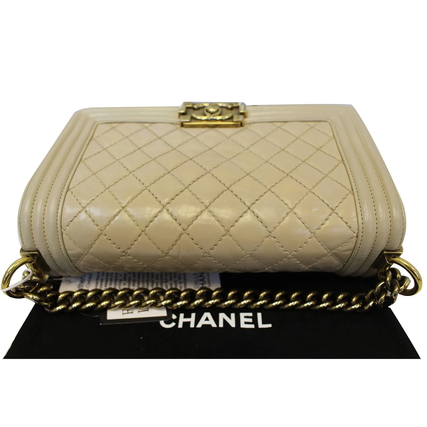 CHANEL Medium Boy Flap Quilted Leather Beige Shoulder Bag